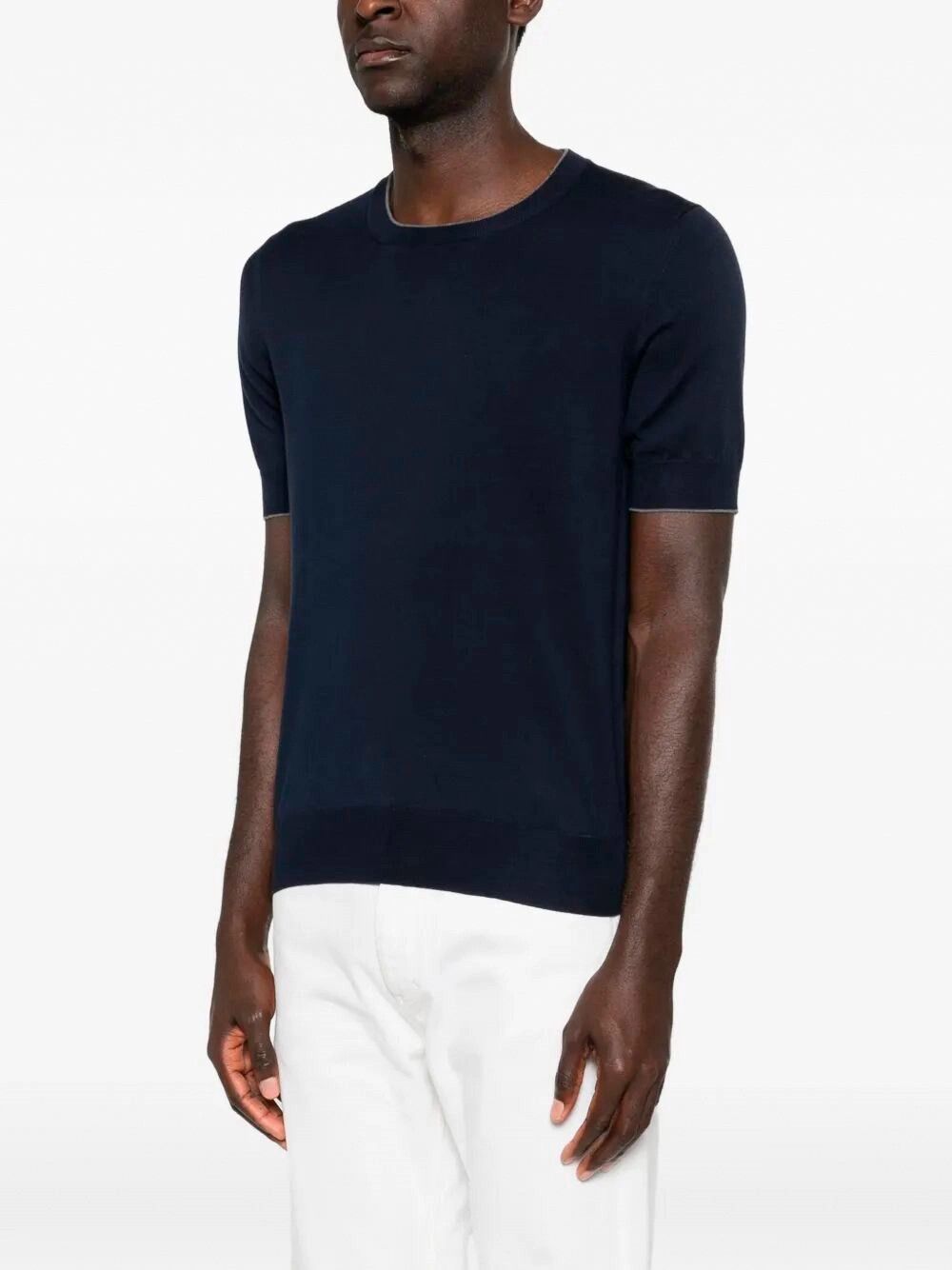 Brunello Cucinelli Cotton Lightweight Knit T-Shirt With Contrast Details Size US L / EU 52-54 / 3 - 4 Thumbnail