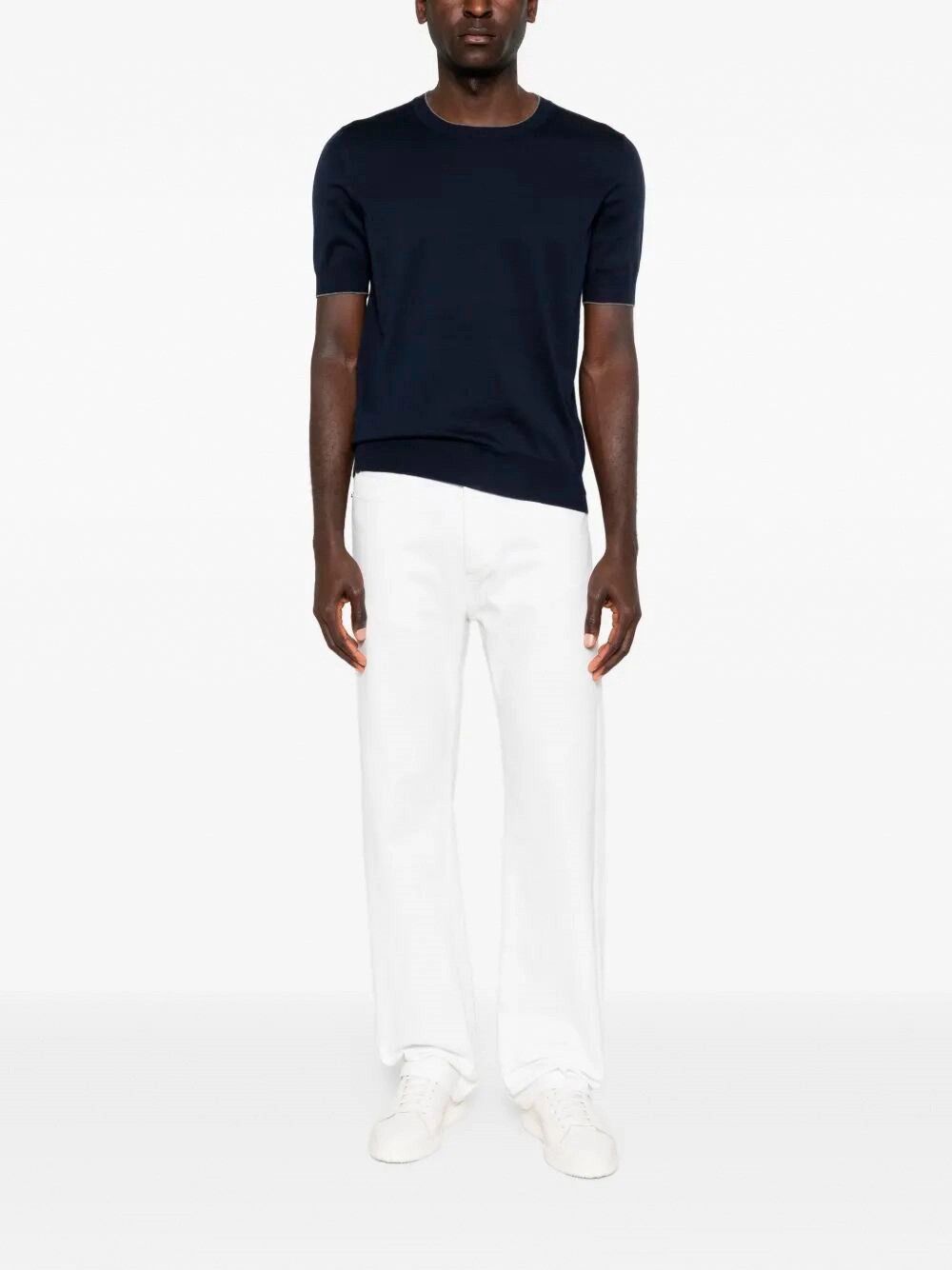 Brunello Cucinelli Cotton Lightweight Knit T-Shirt With Contrast Details Size US XL / EU 56 / 4 - 2 Thumbnail
