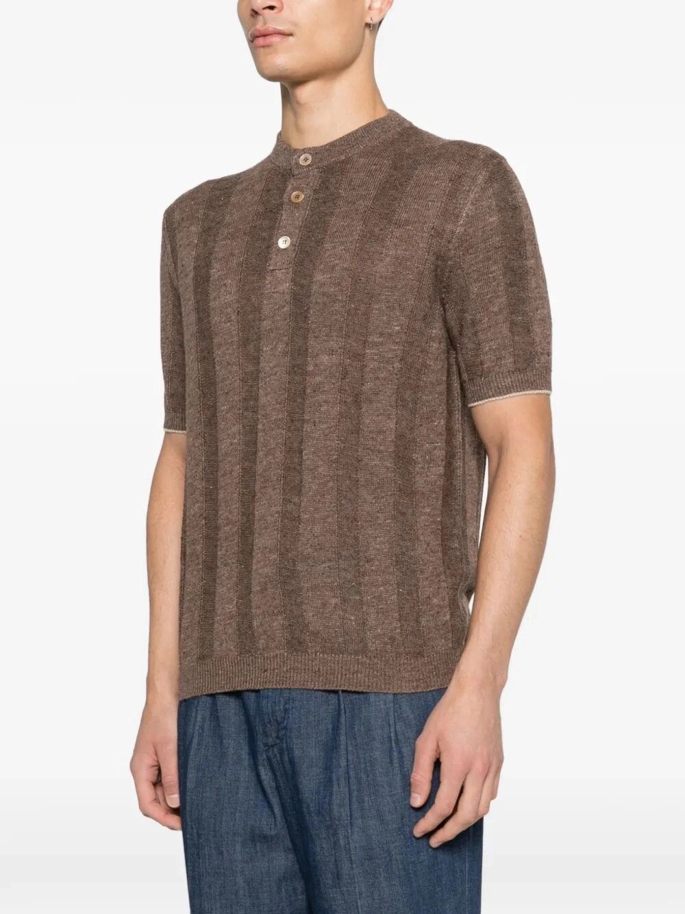 Brunello Cucinelli Textured Rib Knit T-Shirt With Henley Collar Size US XXL / EU 58 / 5 - 4 Thumbnail