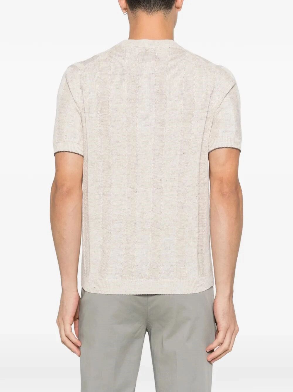 Textured Rib Knit T-Shirt With Henley Collar