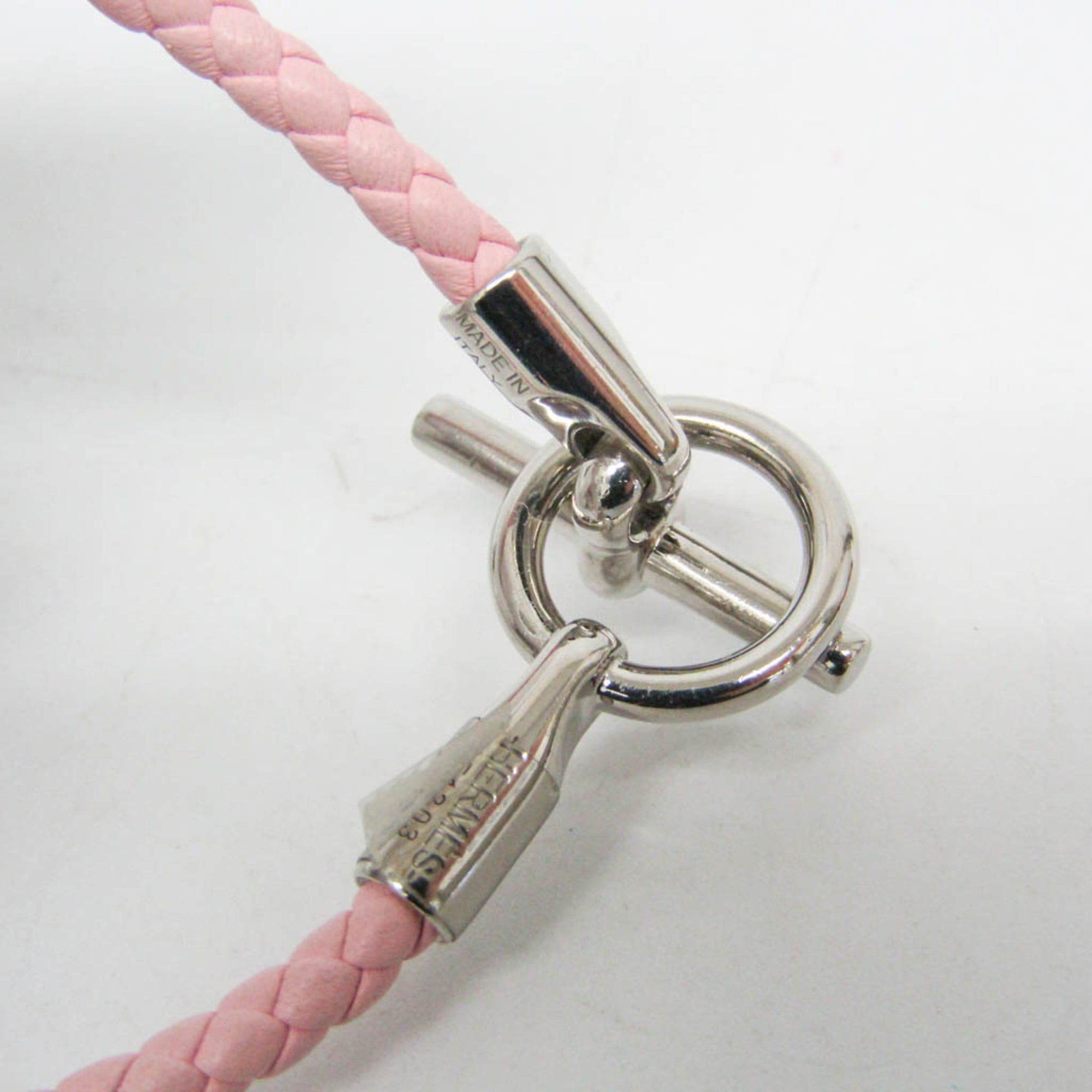 Hermes Hermes Glennan H071681F Leather,Metal Bangle Silver,Pink Size ONE SIZE - 4 Thumbnail