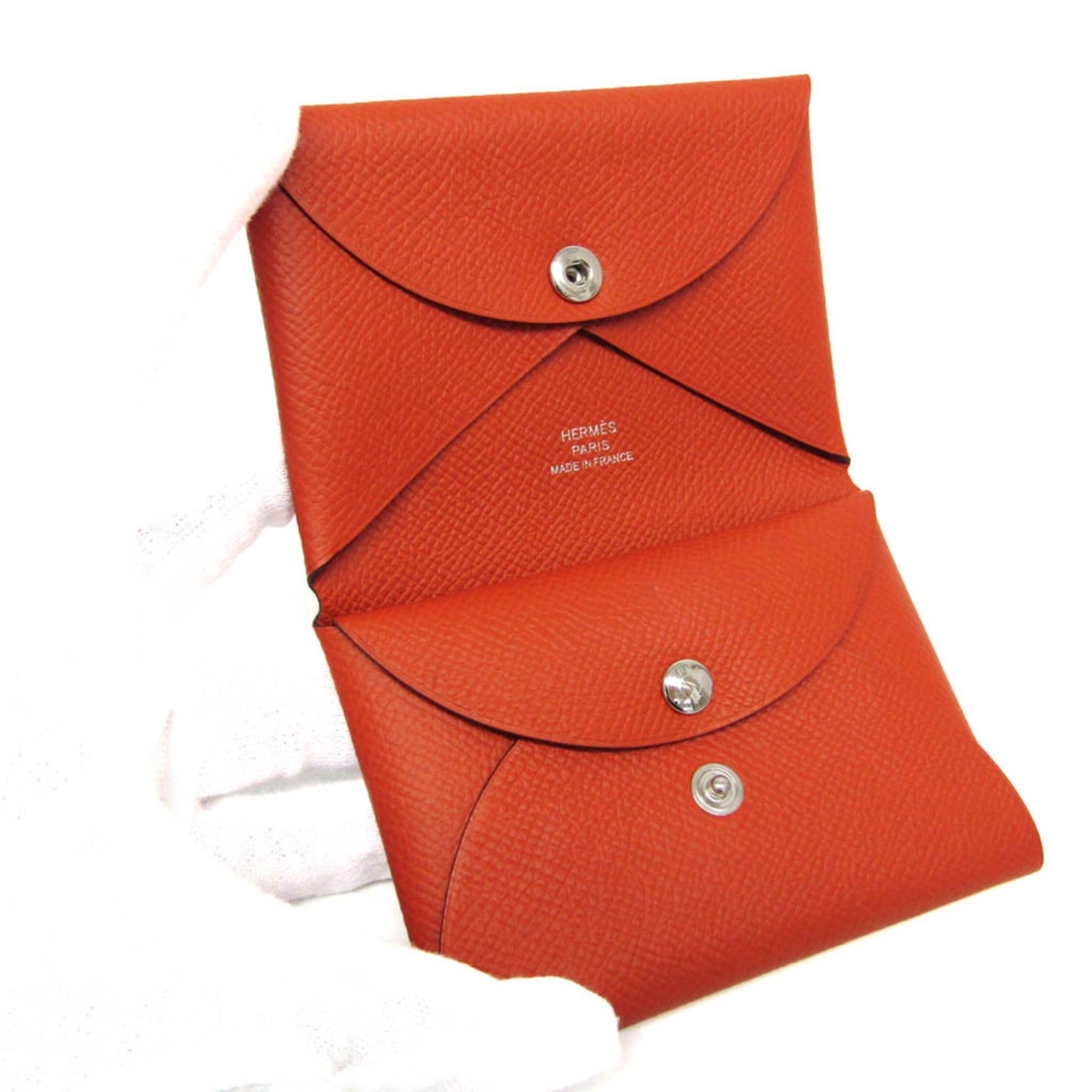 Hermes Hermes Calvi Duo Epsom Leather Card Case Red Brown Size ONE SIZE - 4 Thumbnail