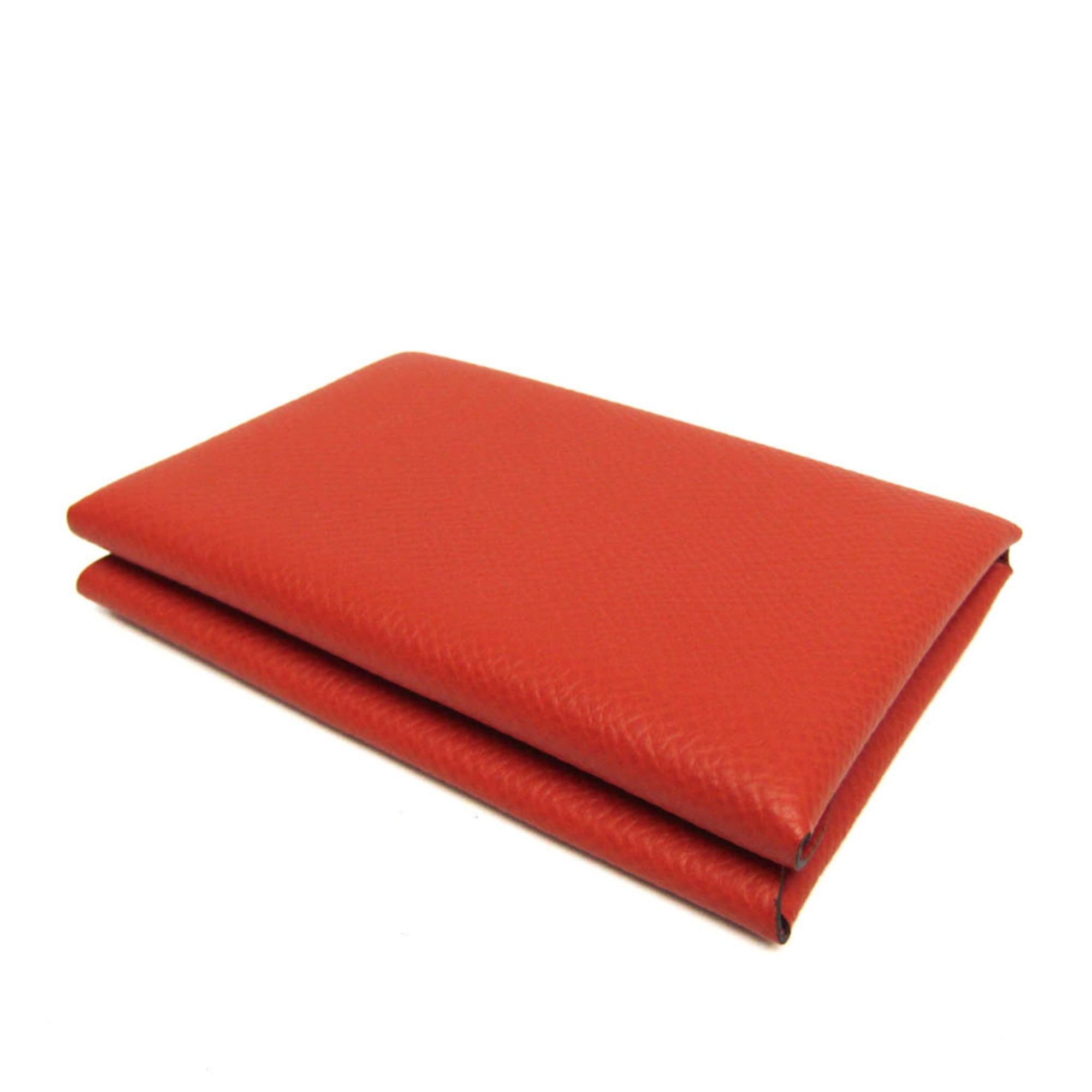 Hermes Hermes Calvi Duo Epsom Leather Card Case Red Brown Size ONE SIZE - 3 Thumbnail