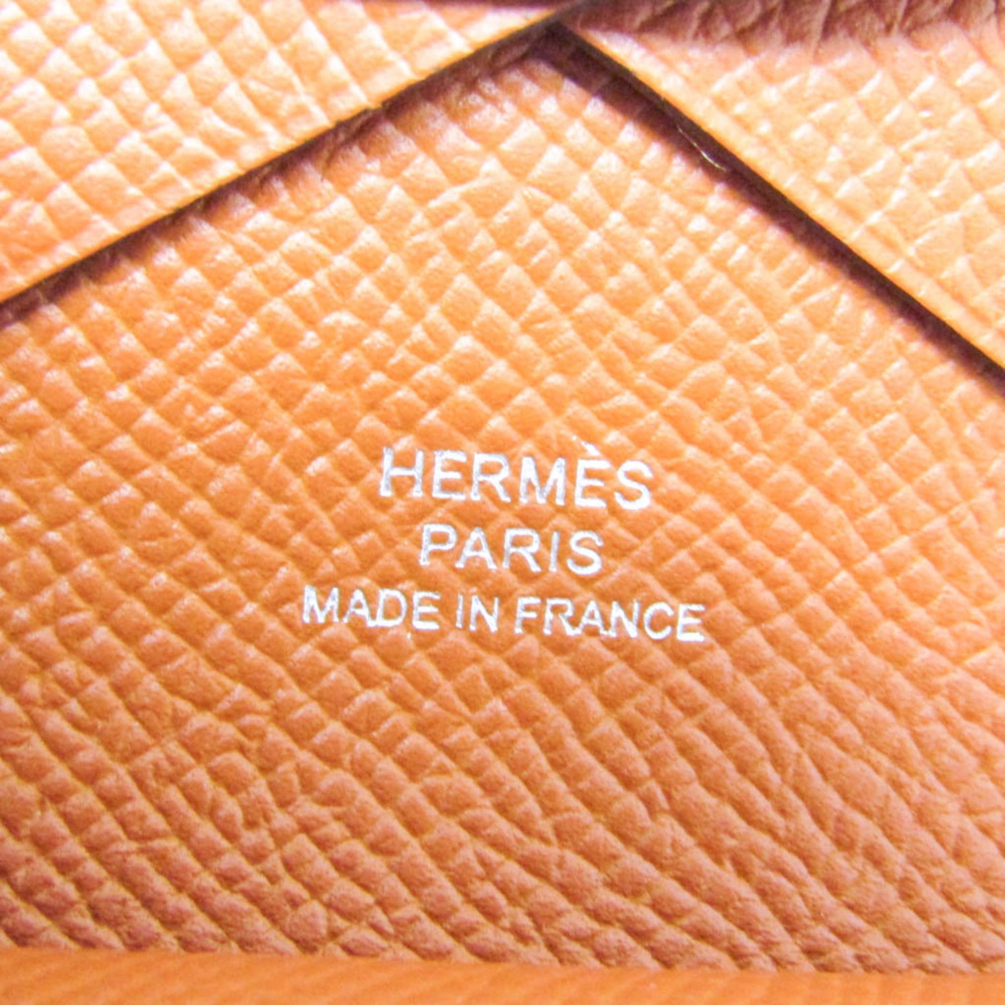 Hermes Hermes Calvi Duo Epsom Leather Card Case Red Brown Size ONE SIZE - 9 Thumbnail