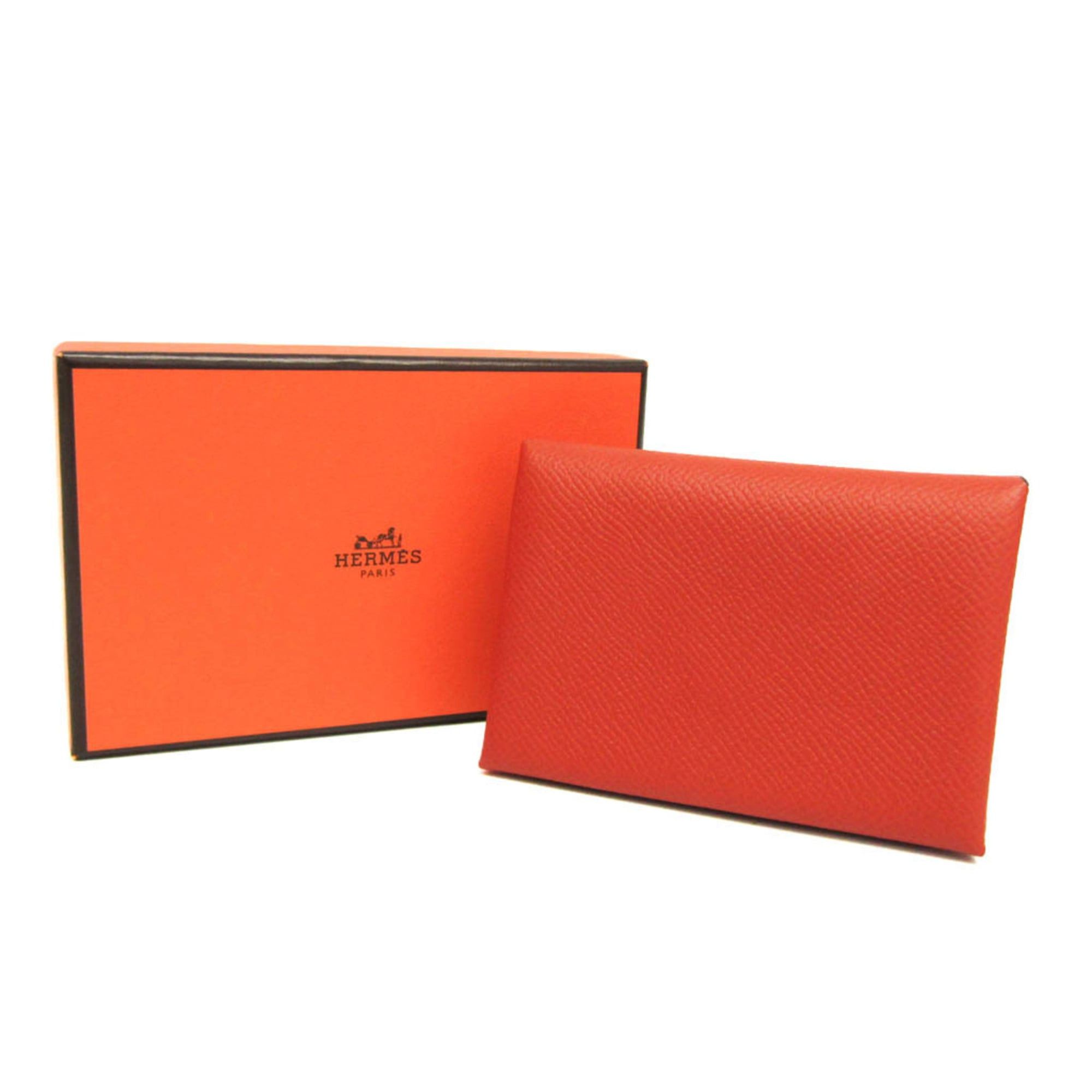 Hermes Hermes Calvi Duo Epsom Leather Card Case Red Brown Size ONE SIZE - 2 Thumbnail