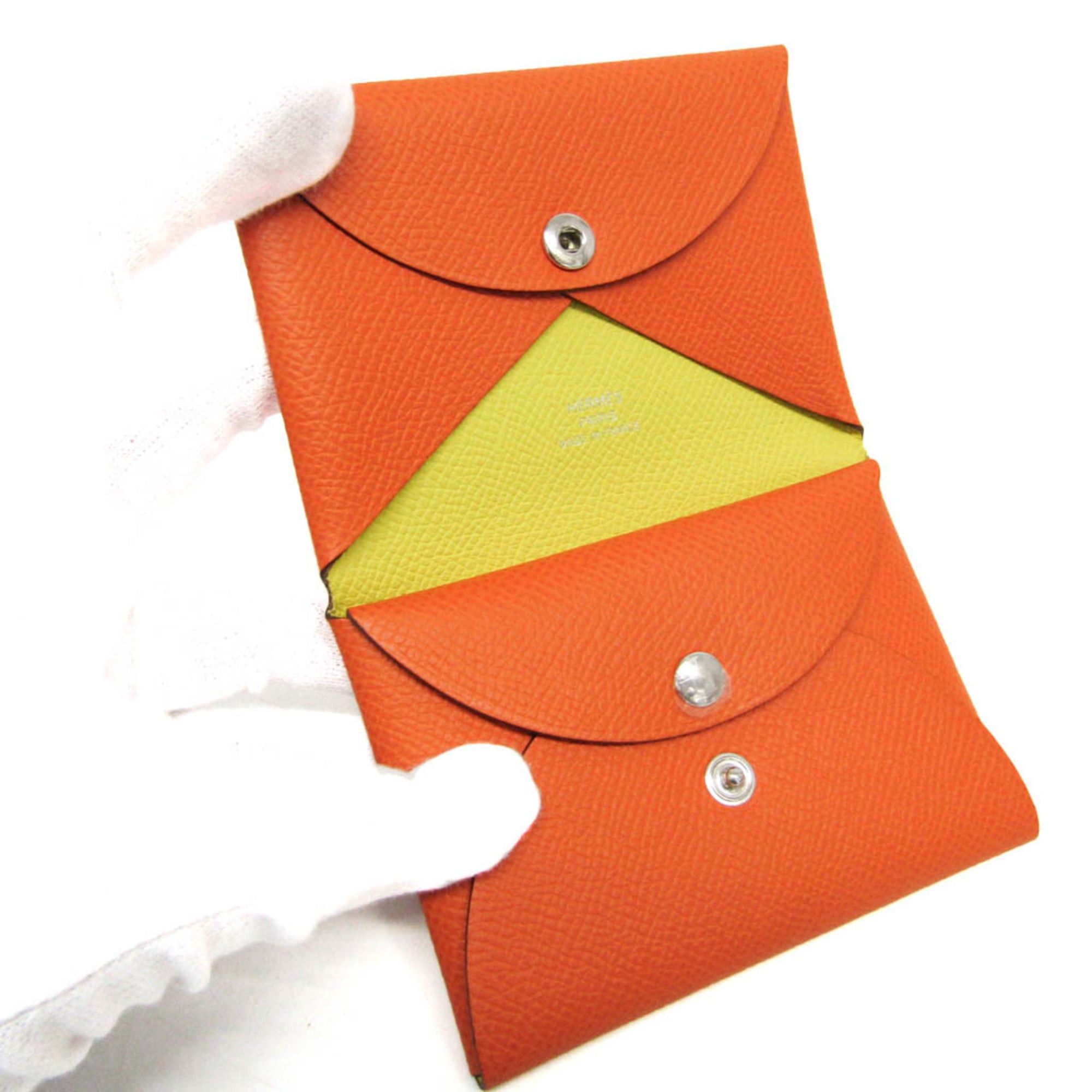 Hermes Hermes Calvi Duo Verso Epsom Leather Card Case Orange,Yellow Size ONE SIZE - 4 Thumbnail