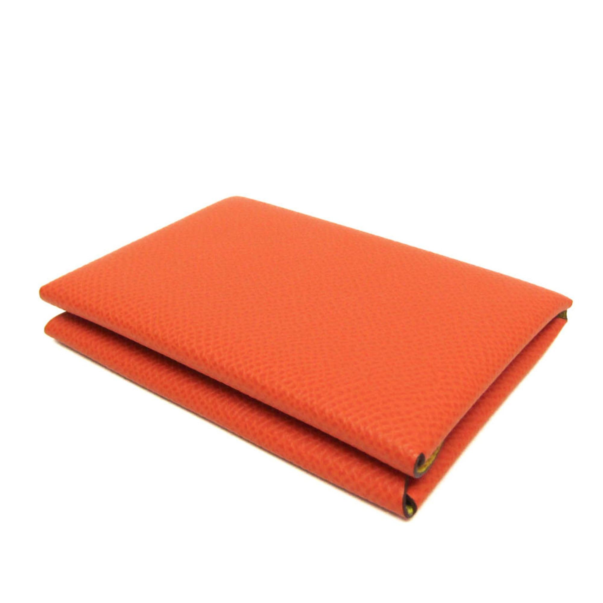 Hermes Hermes Calvi Duo Verso Epsom Leather Card Case Orange,Yellow Size ONE SIZE - 3 Thumbnail