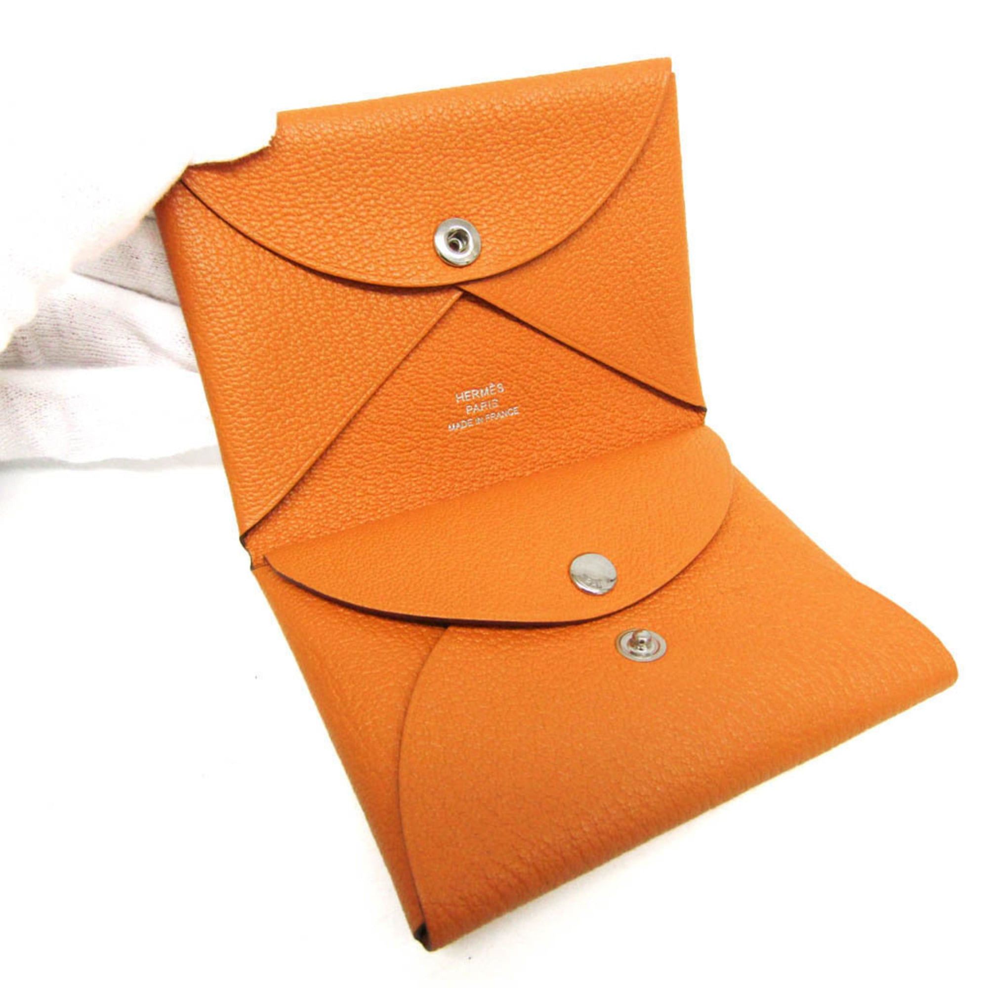Hermes Hermes Calvi Duo Chevre Leather Card Case Orange Size ONE SIZE - 4 Thumbnail