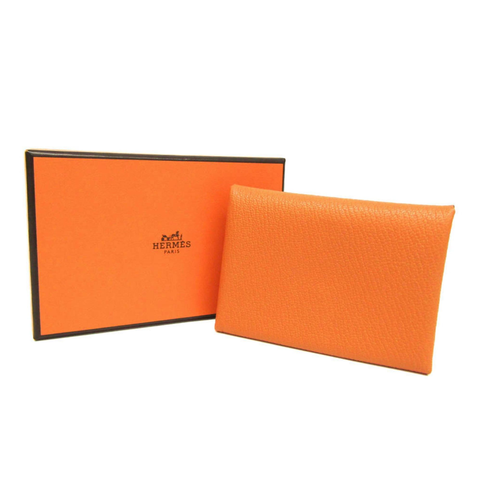 Hermes Hermes Calvi Duo Chevre Leather Card Case Orange Size ONE SIZE - 2 Thumbnail