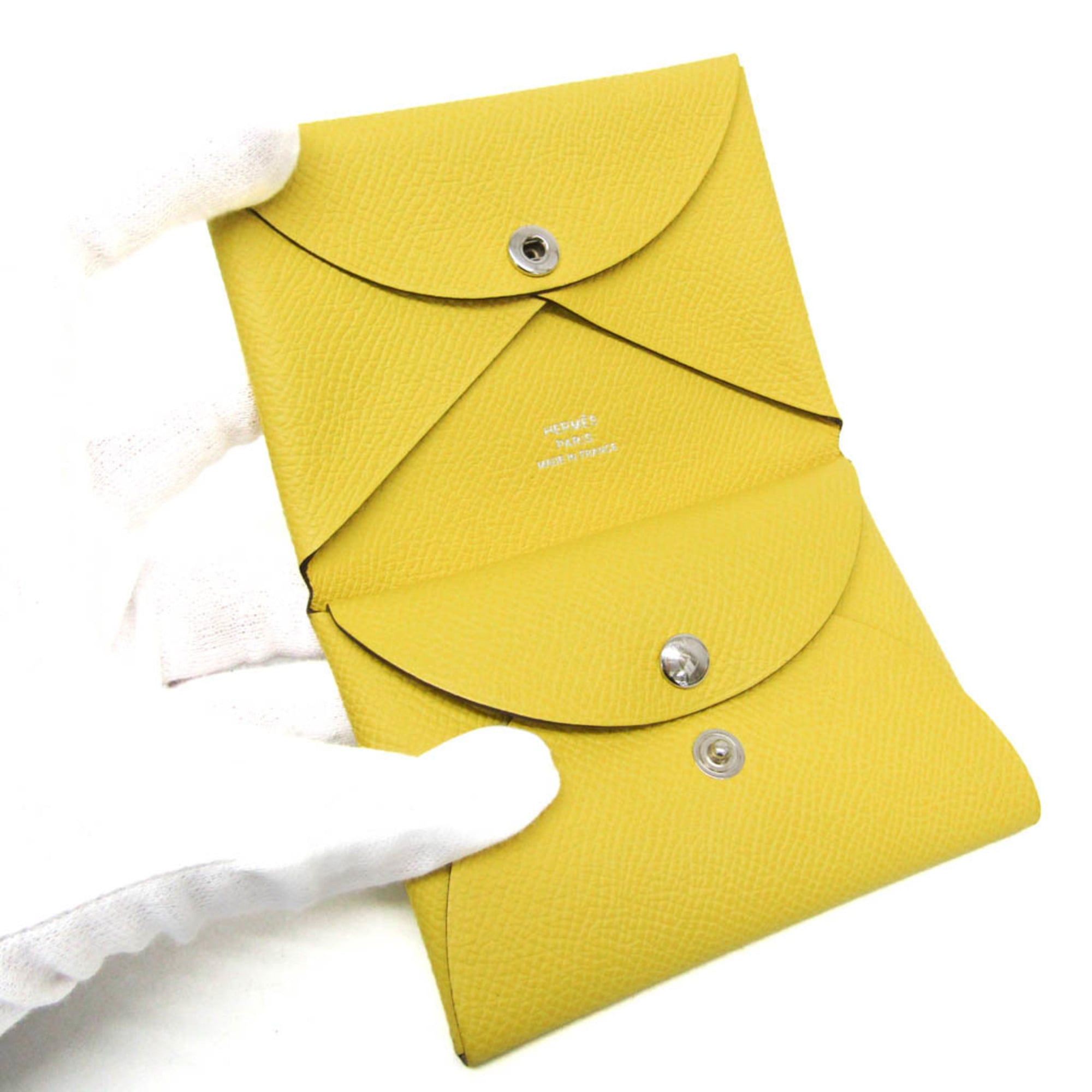 Hermes Hermes Calvi Duo Epsom Leather Card Case Yellow Size ONE SIZE - 3 Thumbnail