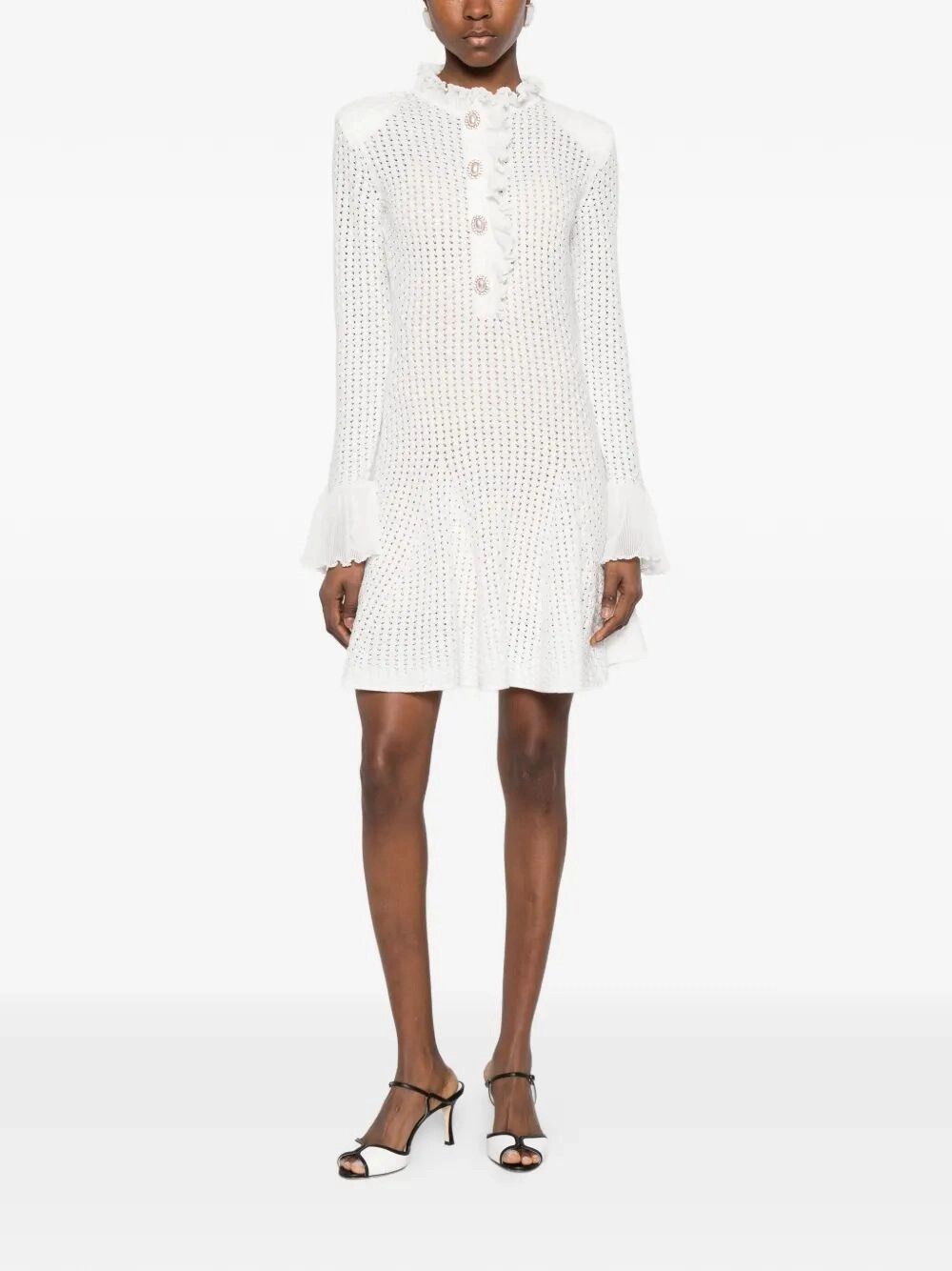 Self-Portrait Pointelle Knit Mini Dress Size L / US 10 / IT 46 - 2 Thumbnail