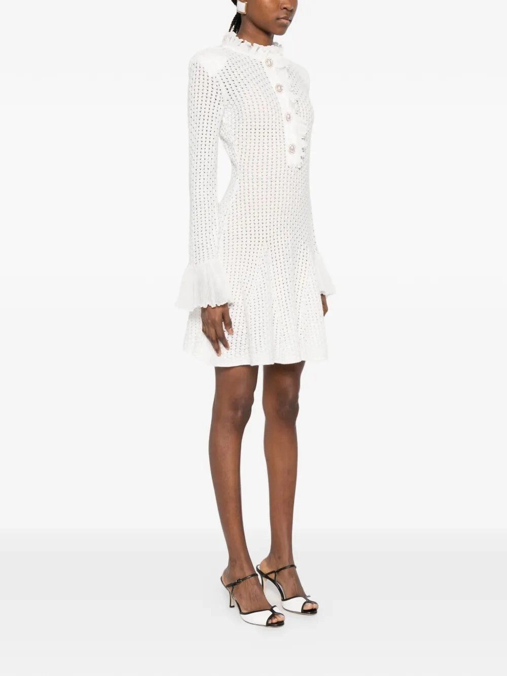 Self-Portrait Pointelle Knit Mini Dress Size L / US 10 / IT 46 - 4 Thumbnail