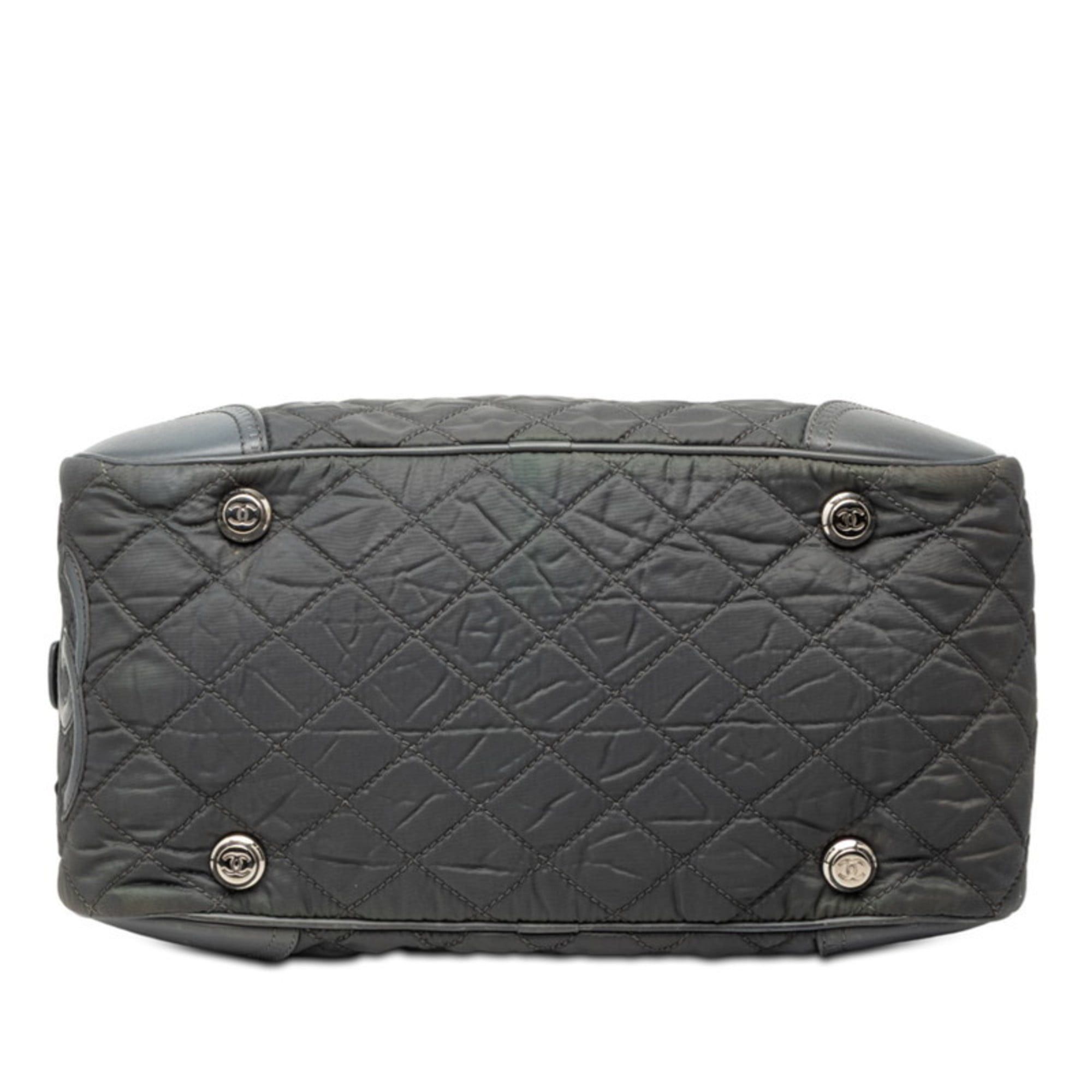 Chanel Chanel Paris-New York Line Coco Mark Boston Bag Handbag Gray Nylon Leather Women's CHANEL Size ONE SIZE - 3 Thumbnail