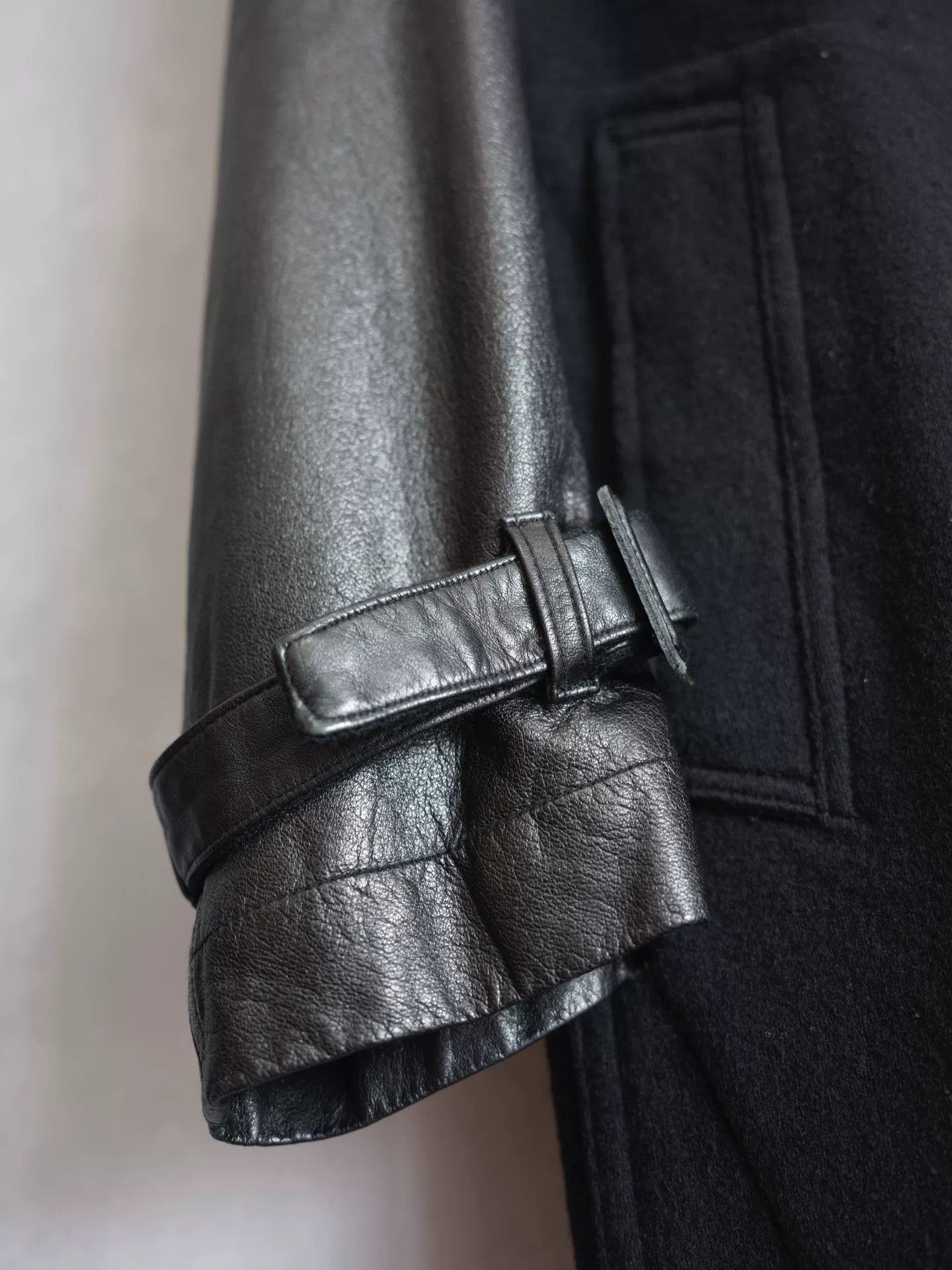 Yohji Yamamoto Yohji Yamamoto Wool Coat with Leather Sleeves Size US L / EU 52-54 / 3 - 5 Thumbnail