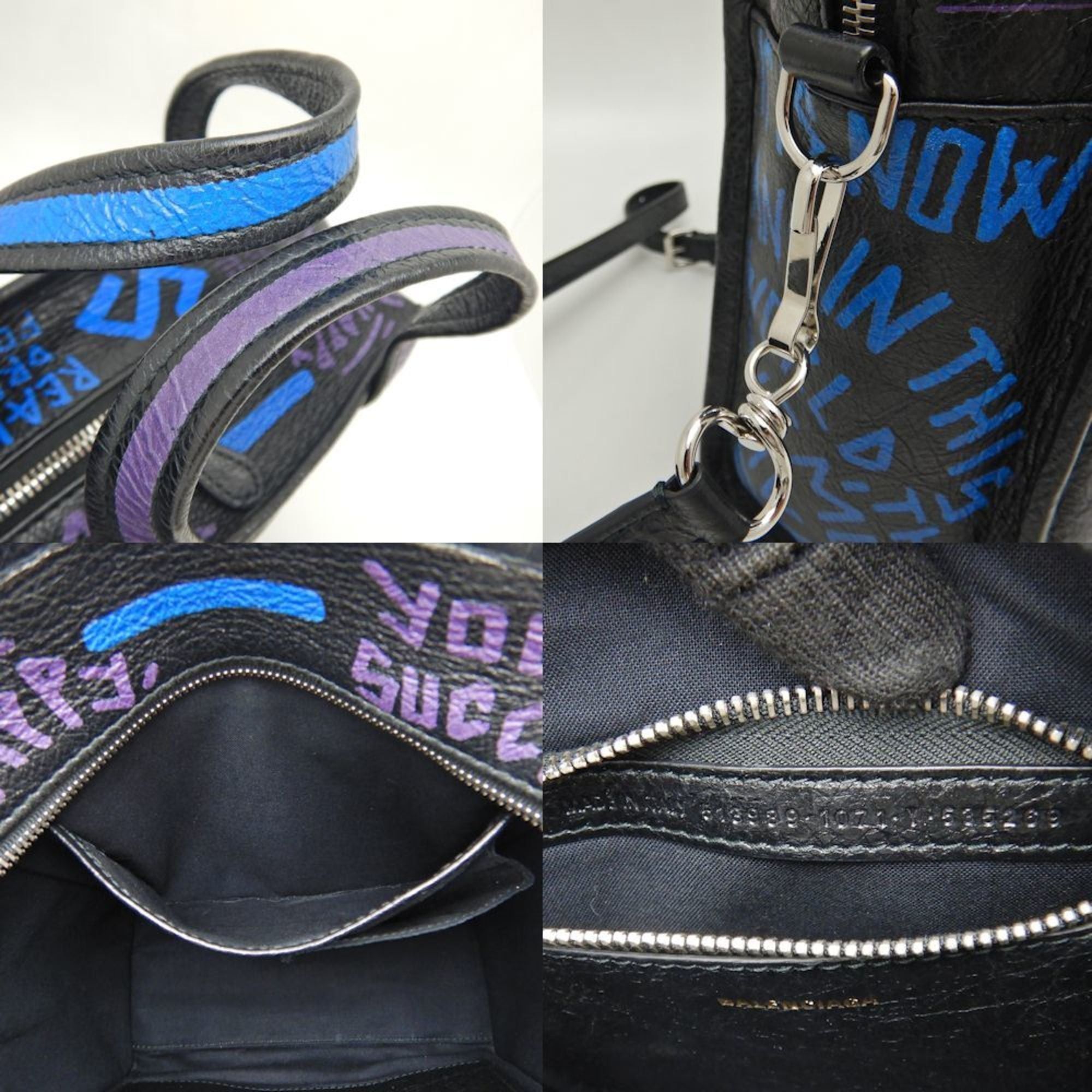 Balenciaga BALENCIAGA Bazaar Shopper XS 513989 Handbag Graffiti Leather Black Blue 251539 Size ONE SIZE - 10 Thumbnail