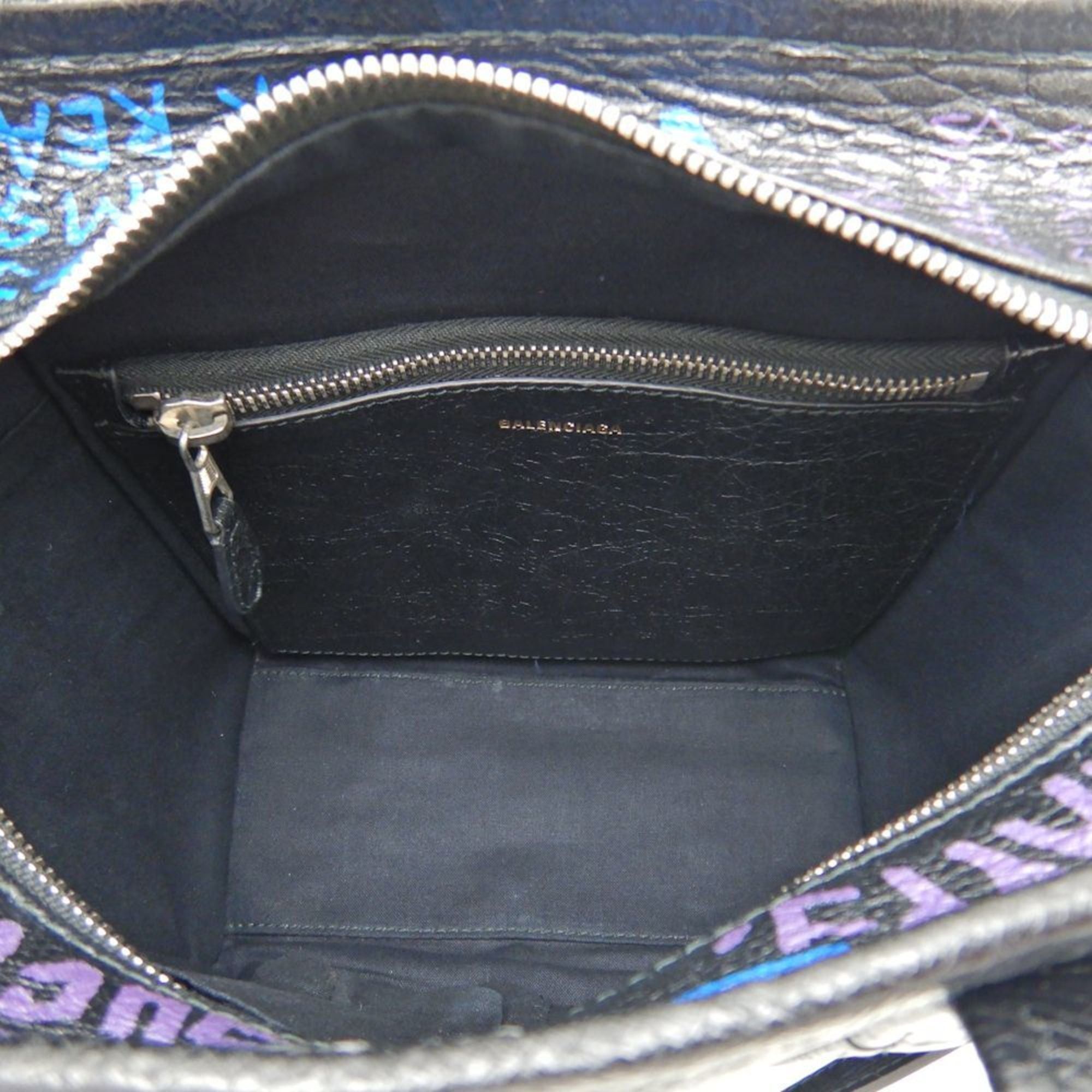Balenciaga BALENCIAGA Bazaar Shopper XS 513989 Handbag Graffiti Leather Black Blue 251539 Size ONE SIZE - 8 Thumbnail