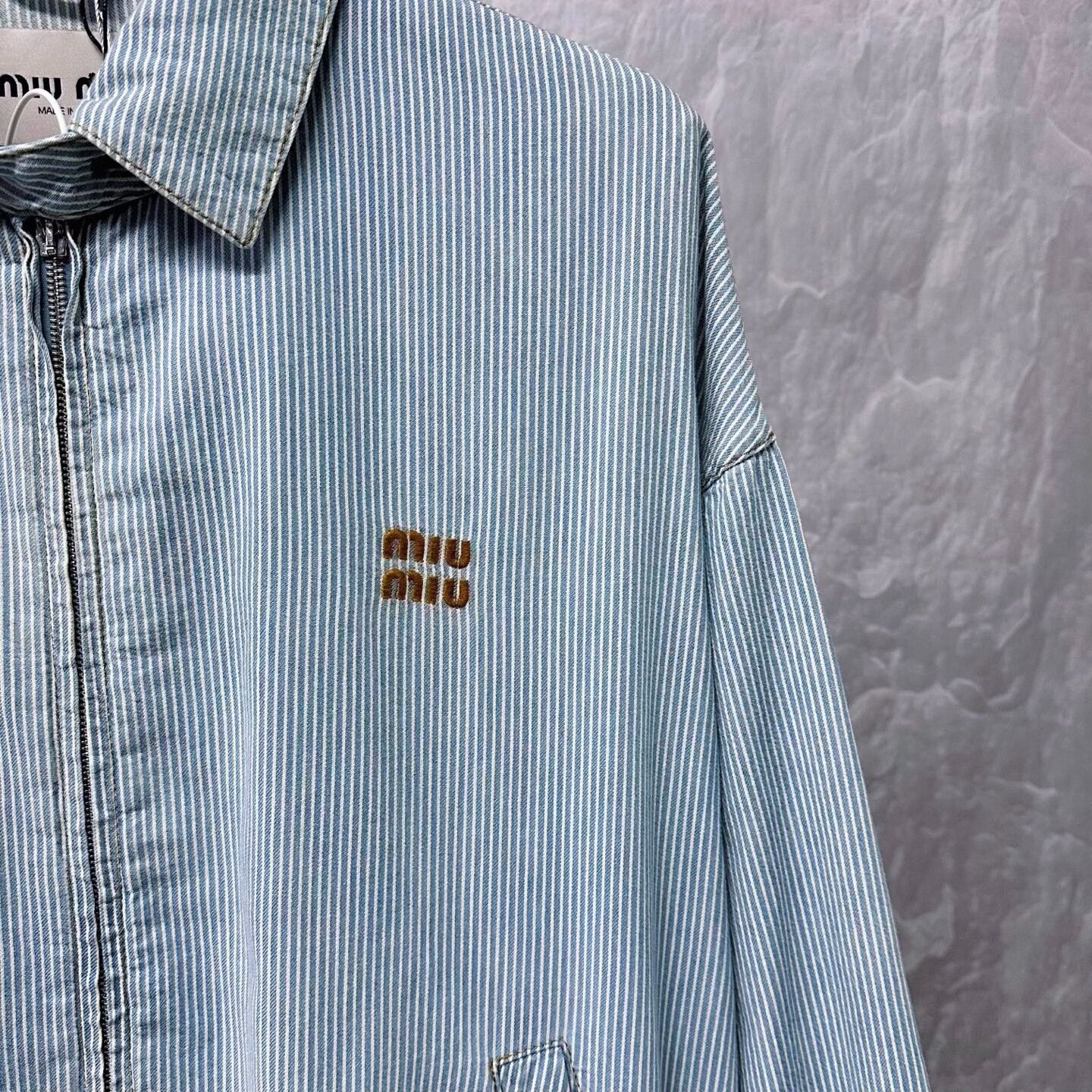 Miu Miu miu miu striped denim jacket with embroidery Size M / US 6-8 / IT 42-44 - 3 Thumbnail
