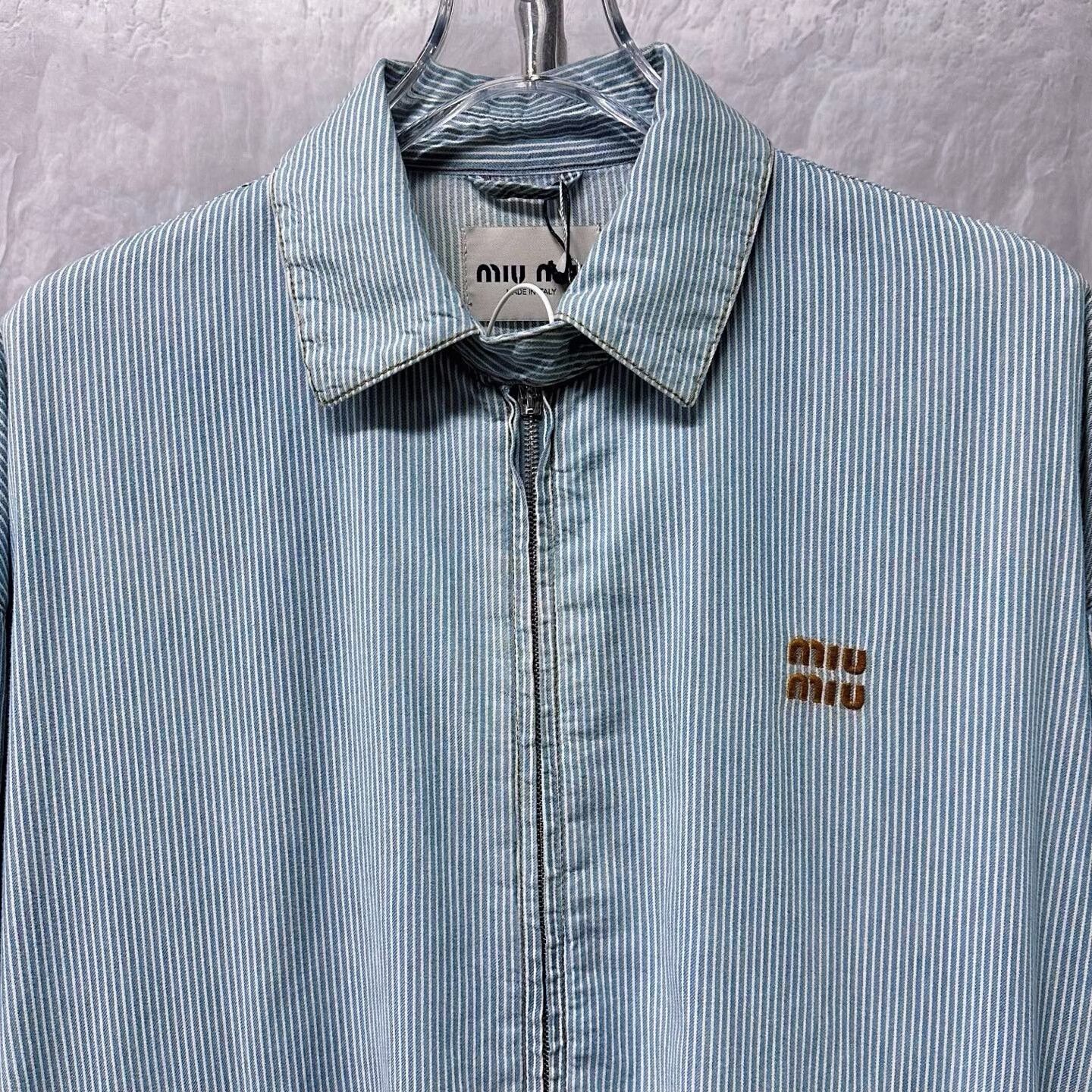 Miu Miu miu miu striped denim jacket with embroidery Size M / US 6-8 / IT 42-44 - 2 Thumbnail