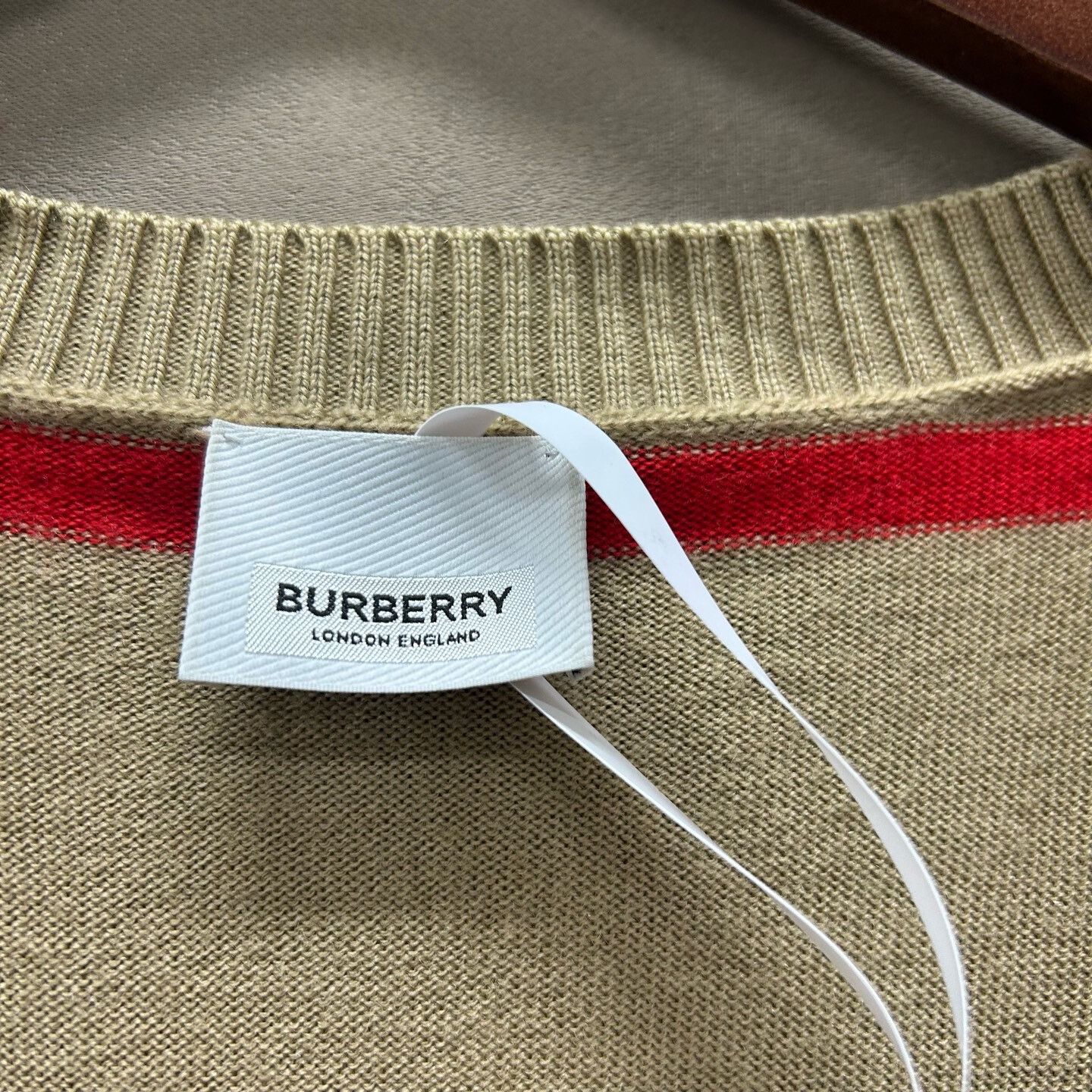 Burberry Classic Khaki Striped Merino Wool Cardigan Size S / US 4 / IT 40 - 3 Thumbnail