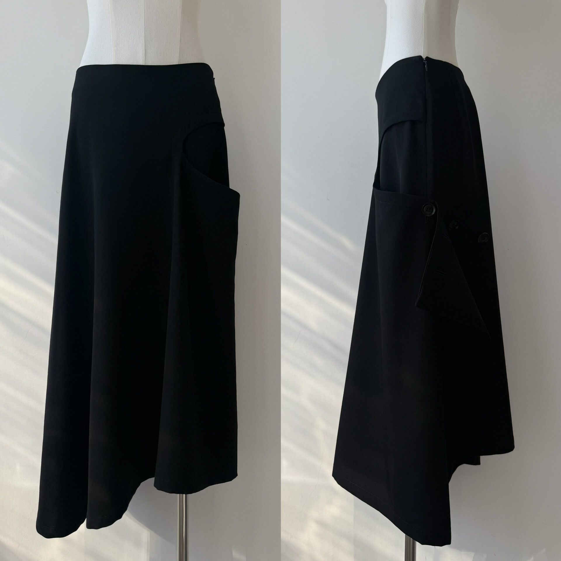 Y's Yohji Yamamoto Y's Black Asymmetrical Long Skirt Size 22" - 7 Thumbnail