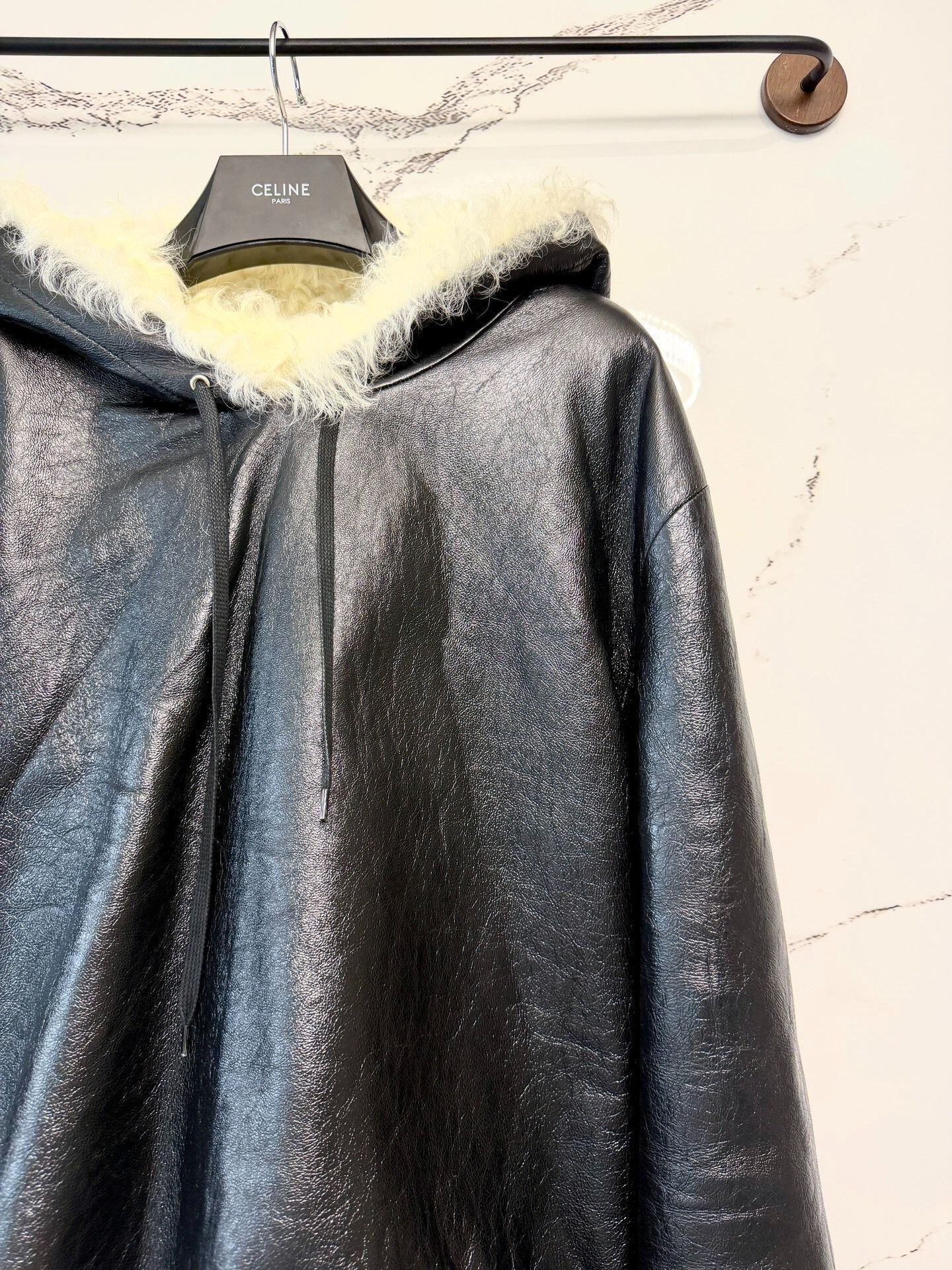 Saint Laurent Paris Saint Laurent Black Leather Hooded Sweatshirt Size US S / EU 44-46 / 1 - 2 Thumbnail