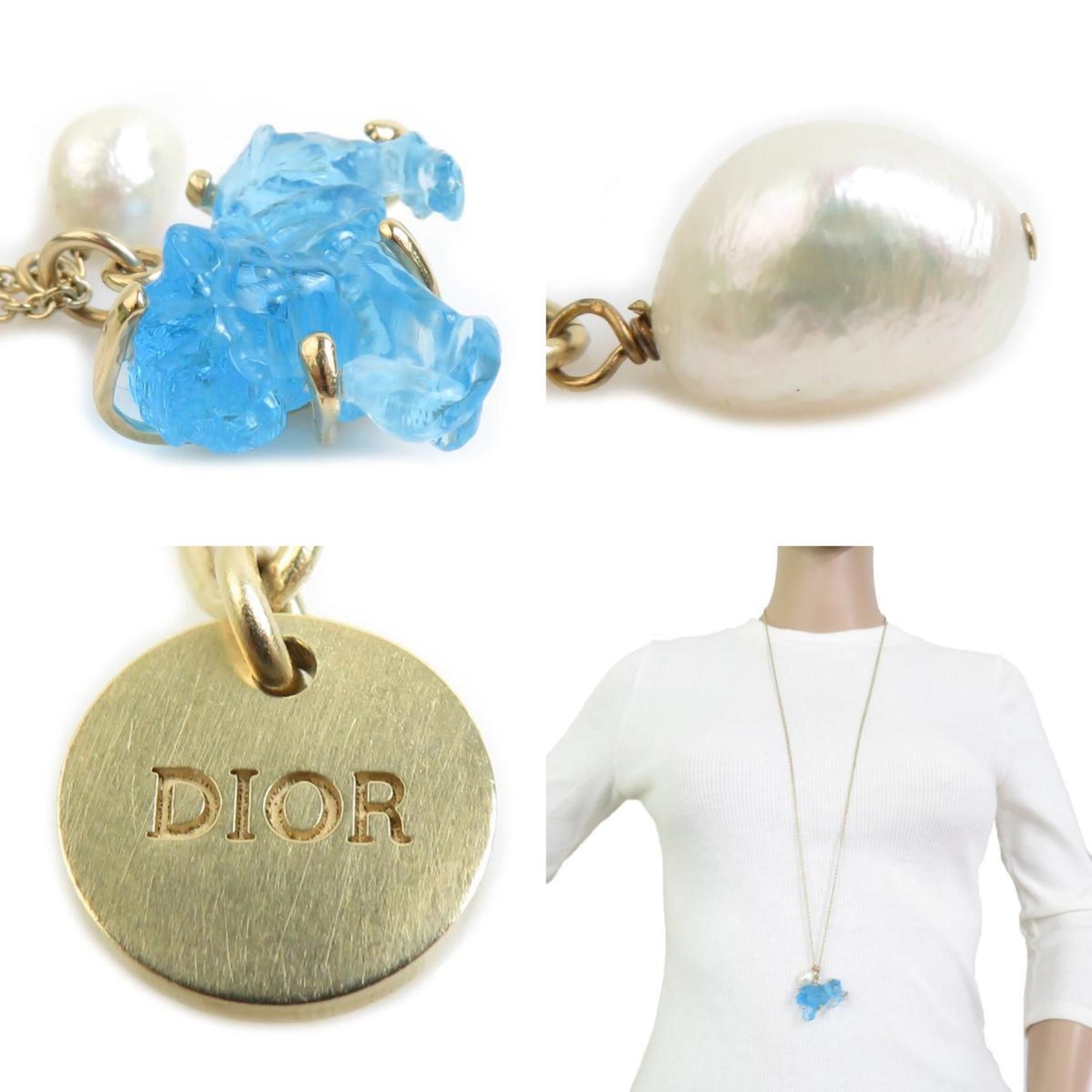 Dior Christian Dior necklace pendant in metal, blue, white, and gold, women's, h31832a Size ONE SIZE - 5 Thumbnail