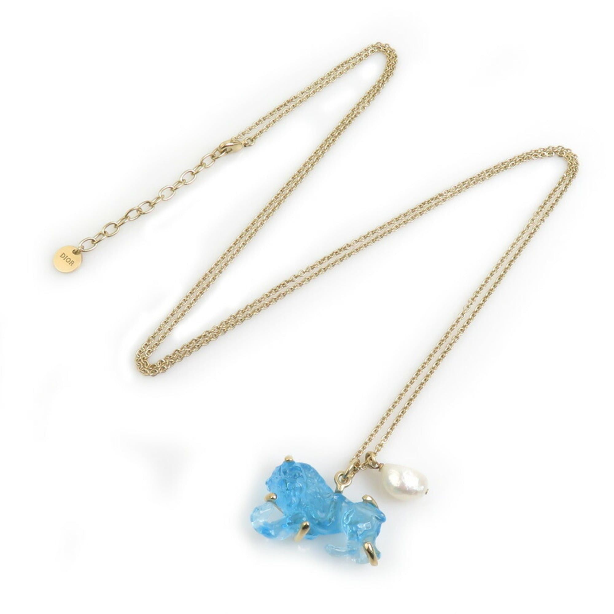Dior Christian Dior necklace pendant in metal, blue, white, and gold, women's, h31832a Size ONE SIZE - 2 Thumbnail