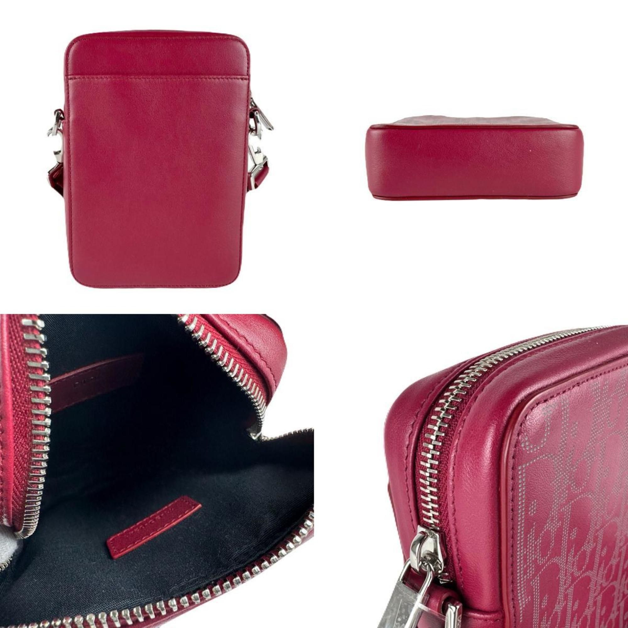 Dior Christian Dior Dior Men's Leather Shoulder Bag in Dark Red and Silver (z8339) Size ONE SIZE - 3 Thumbnail