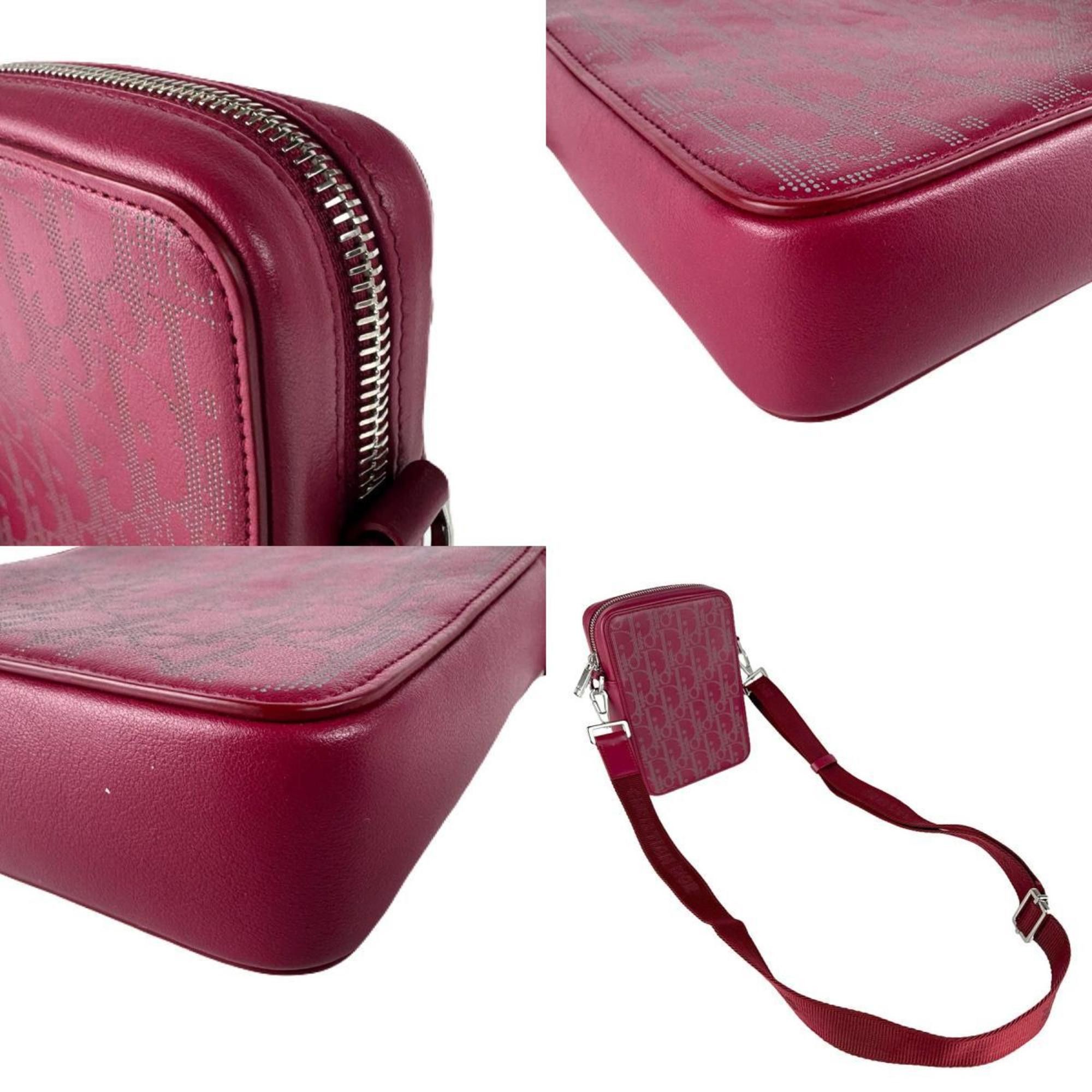 Dior Christian Dior Dior Men's Leather Shoulder Bag in Dark Red and Silver (z8339) Size ONE SIZE - 4 Thumbnail