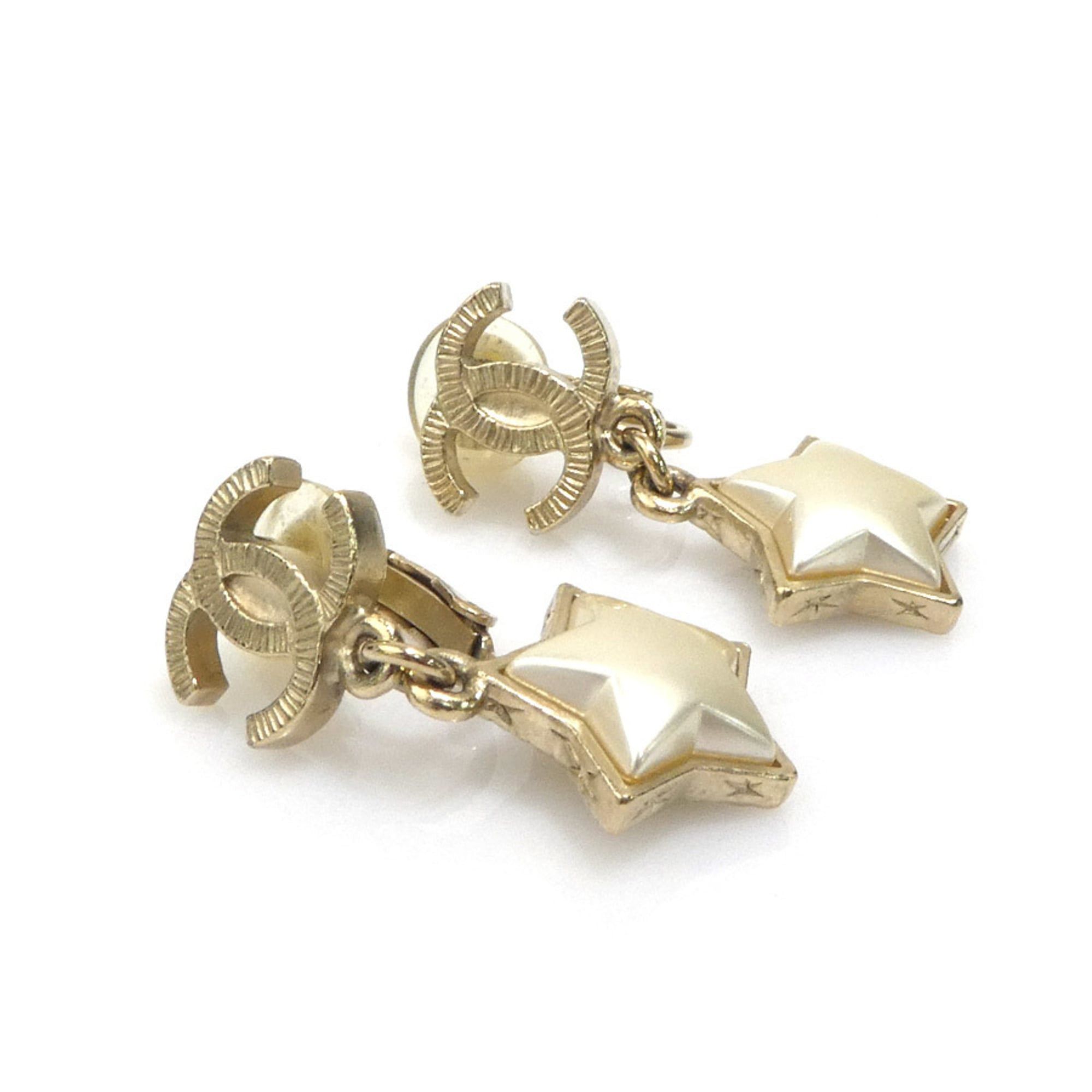 Chanel CHANEL Coco Mark Star Earrings, Metal/Faux Pearl, Gold/Off-White, Women's, e61325a Size ONE SIZE - 2 Thumbnail