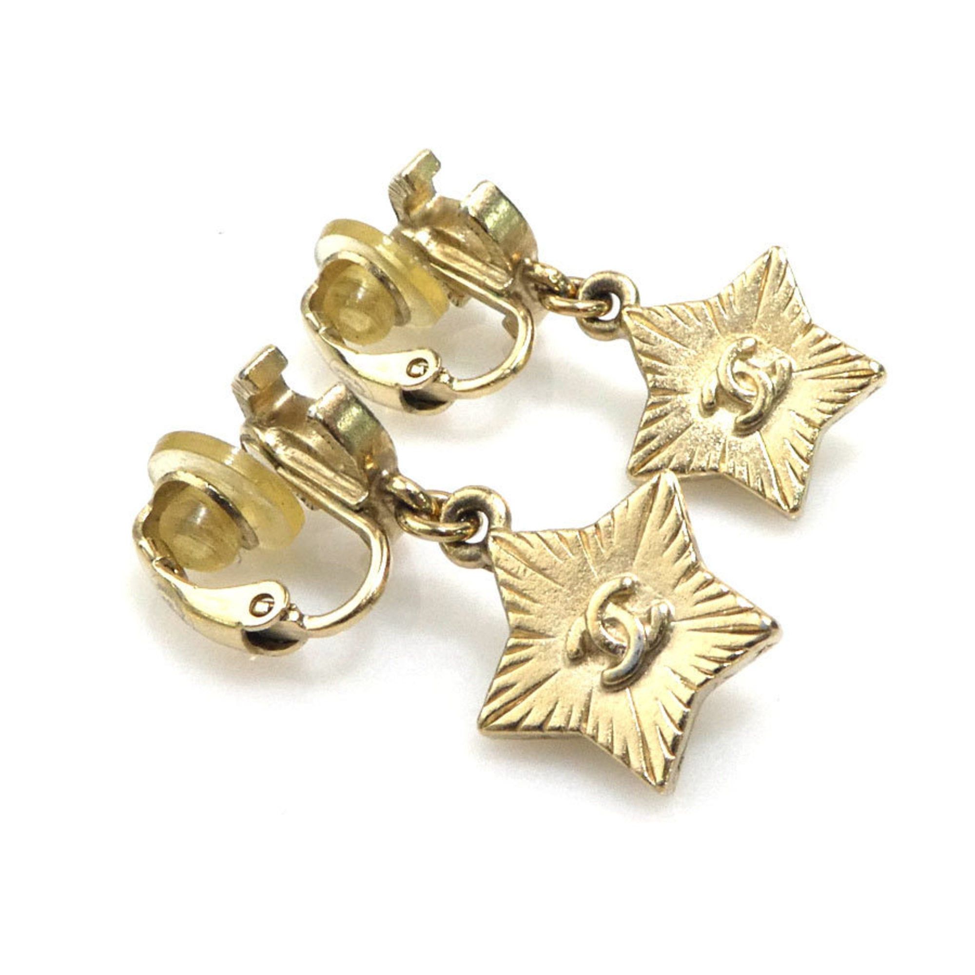 Chanel CHANEL Coco Mark Star Earrings, Metal/Faux Pearl, Gold/Off-White, Women's, e61325a Size ONE SIZE - 3 Thumbnail