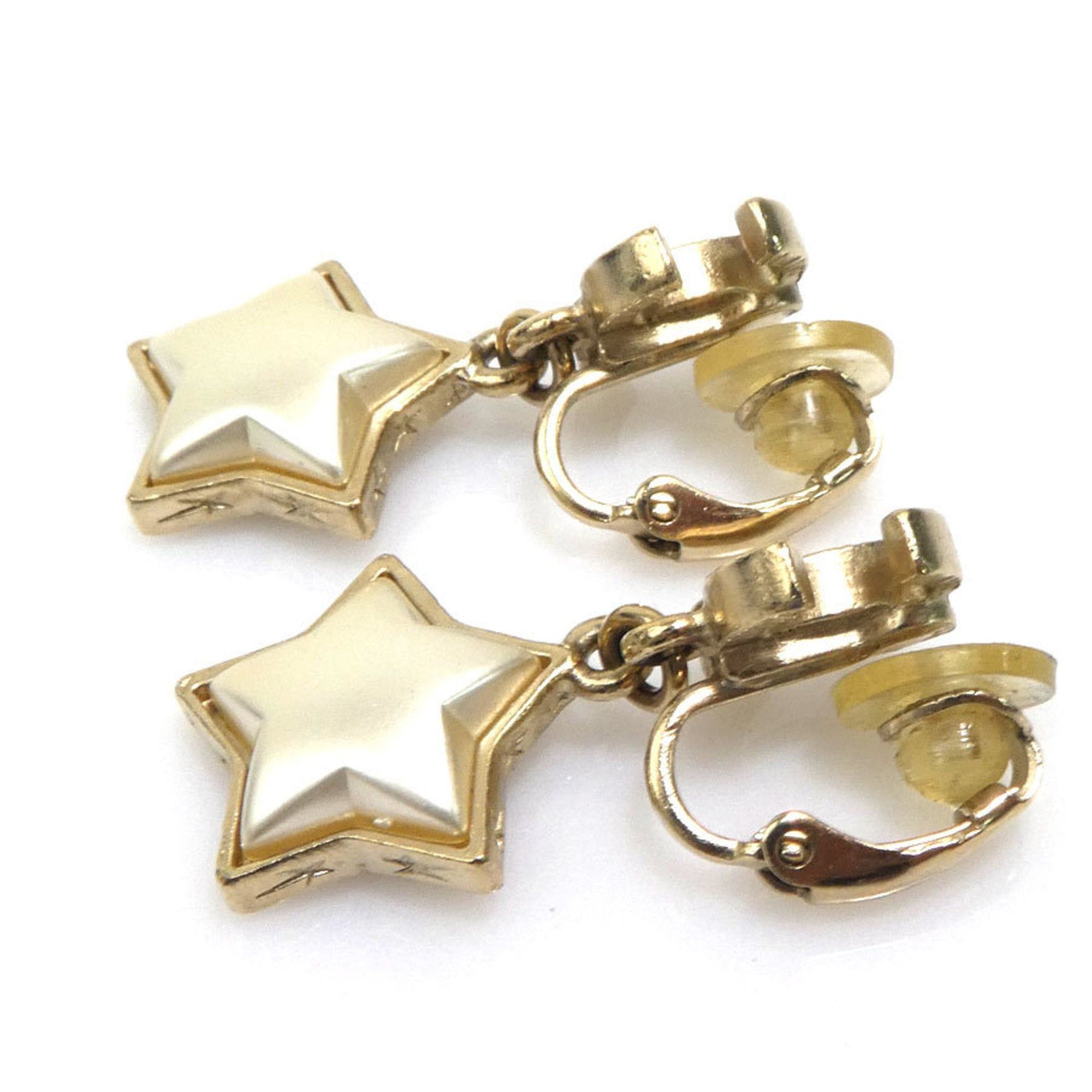 Chanel CHANEL Coco Mark Star Earrings, Metal/Faux Pearl, Gold/Off-White, Women's, e61325a Size ONE SIZE - 4 Thumbnail