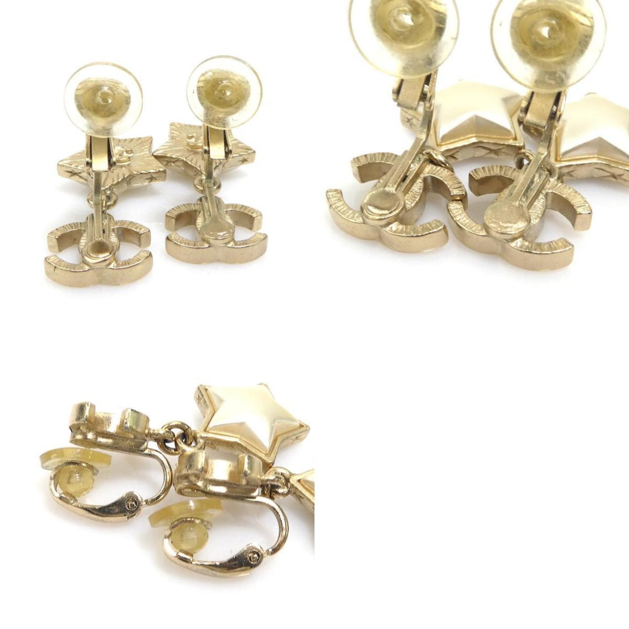 Chanel CHANEL Coco Mark Star Earrings, Metal/Faux Pearl, Gold/Off-White, Women's, e61325a Size ONE SIZE - 5 Thumbnail