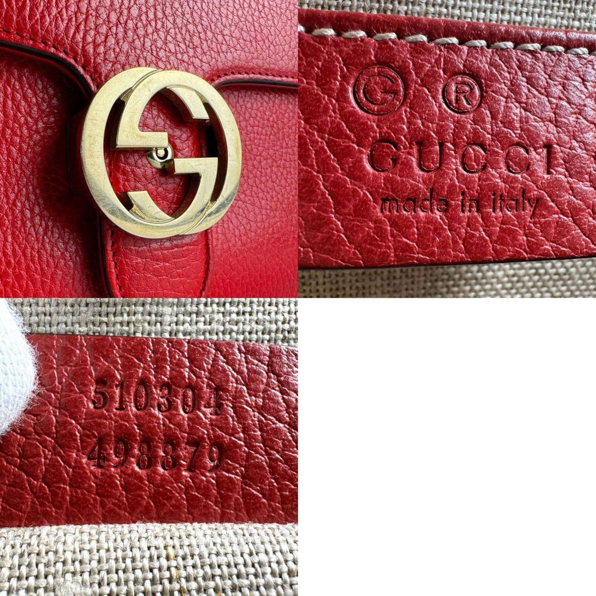 Gucci Gucci Interlocking G Leather Shoulder Bag, Red, Women's, 510304 z8373 Size ONE SIZE - 5 Thumbnail
