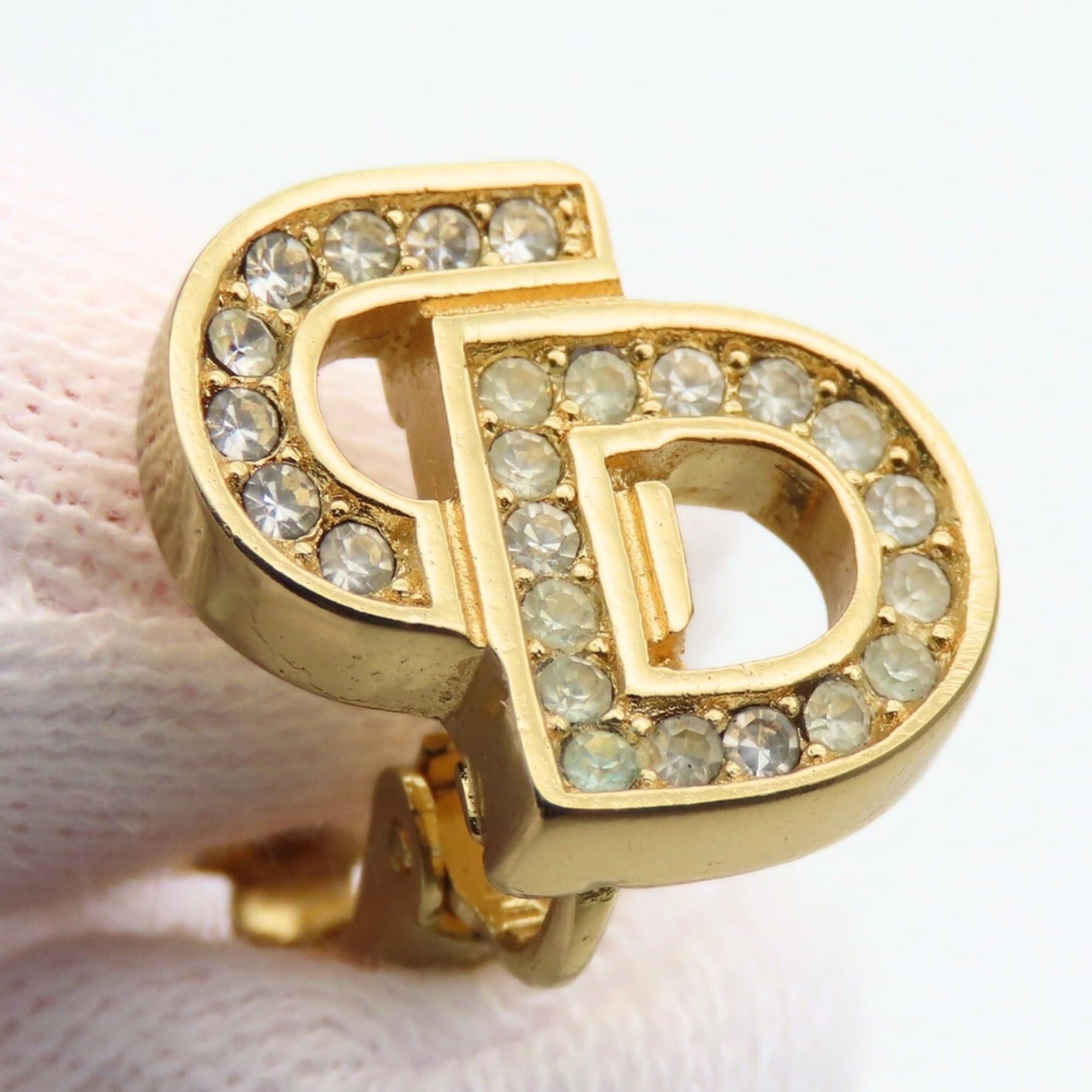 Dior Christian Dior CD logo metal earrings with rhinestones in gold plated GP for women. Size ONE SIZE - 11 Thumbnail
