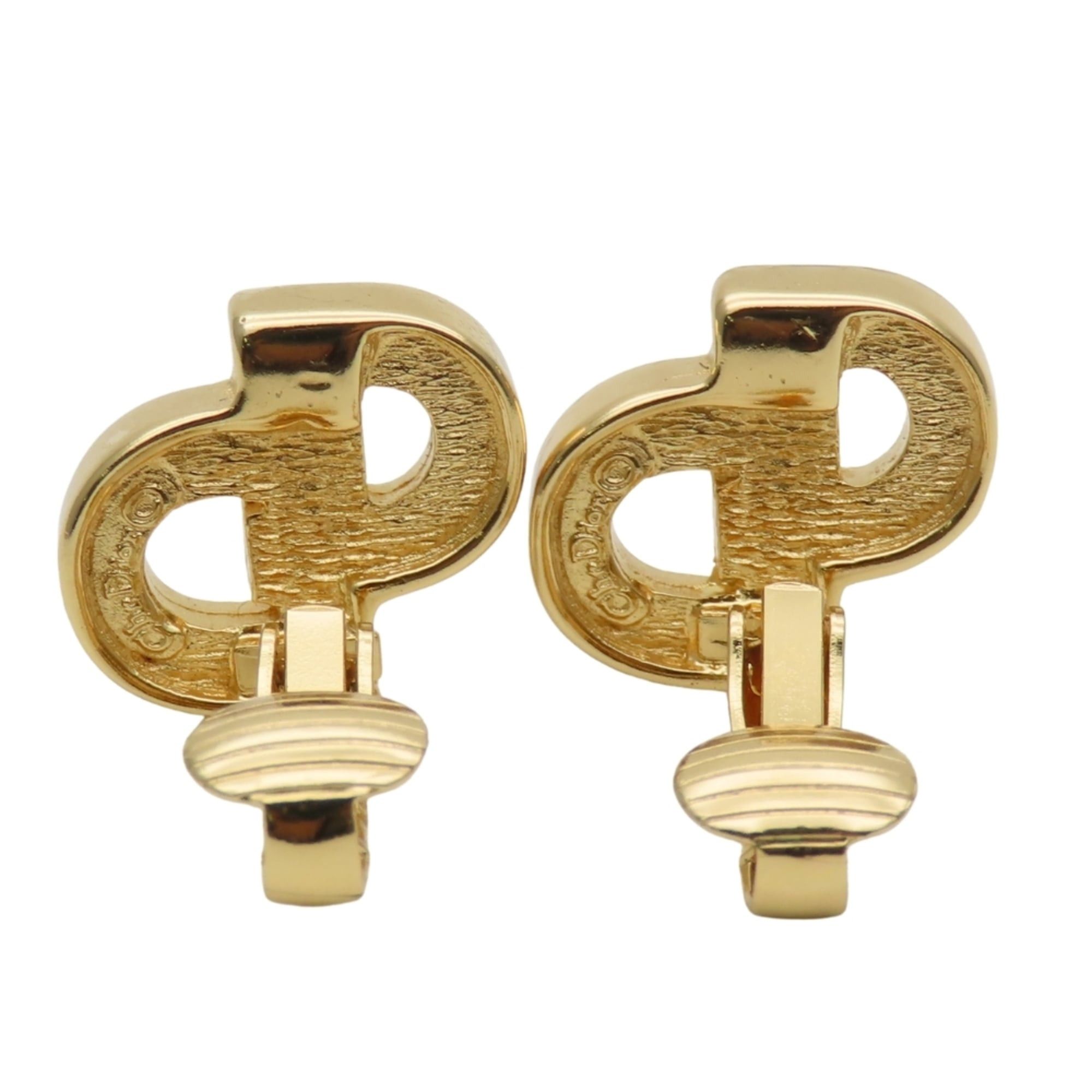 Dior Christian Dior CD logo metal earrings with rhinestones in gold plated GP for women. Size ONE SIZE - 4 Thumbnail