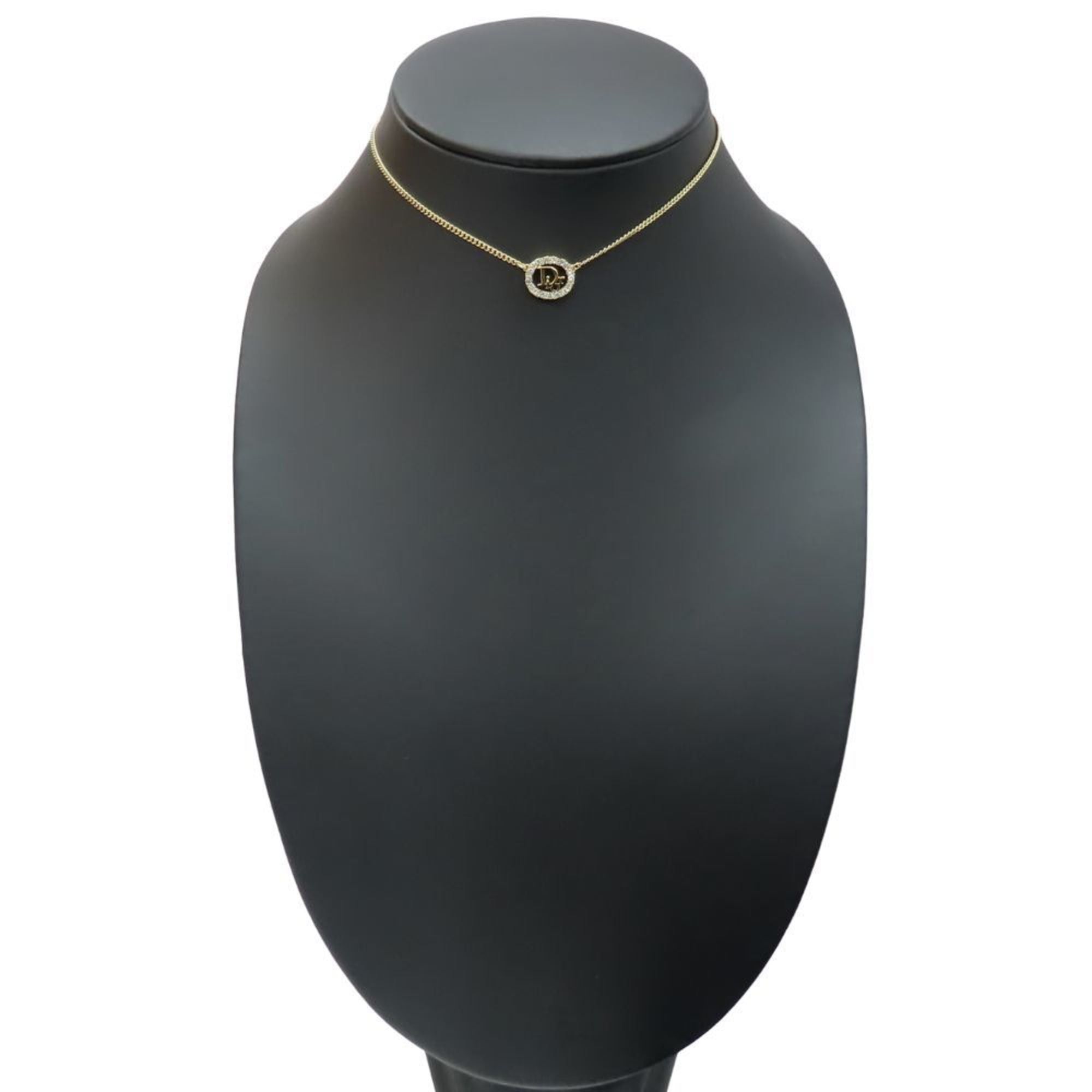Dior Christian Dior Necklace, Metal, Rhinestones, Gold, CD Logo, GP, Women's, Size ONE SIZE - 10 Thumbnail