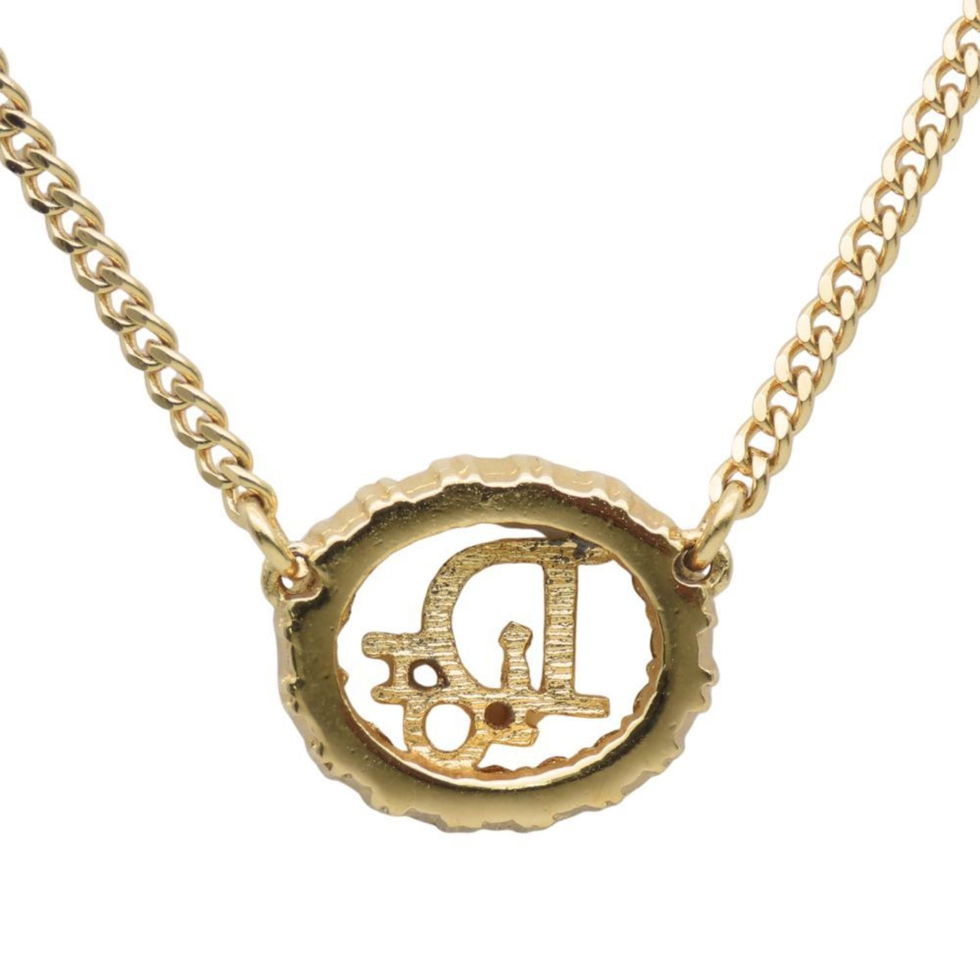 Dior Christian Dior Necklace, Metal, Rhinestones, Gold, CD Logo, GP, Women's, Size ONE SIZE - 3 Thumbnail