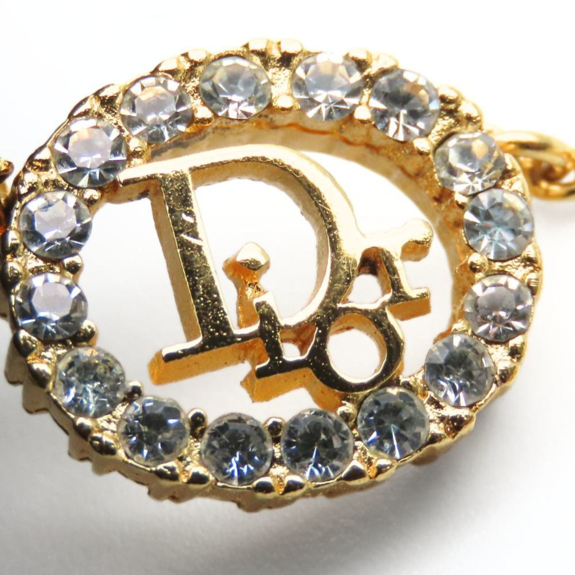 Dior Christian Dior Necklace, Metal, Rhinestones, Gold, CD Logo, GP, Women's, Size ONE SIZE - 4 Thumbnail