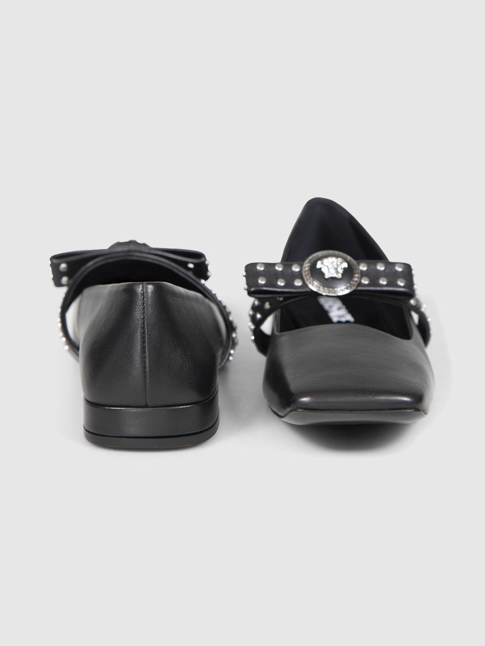 Versace Black Leather Studded Bow Ballet Flats Size US 9.5 / IT 39.5 - 4 Thumbnail