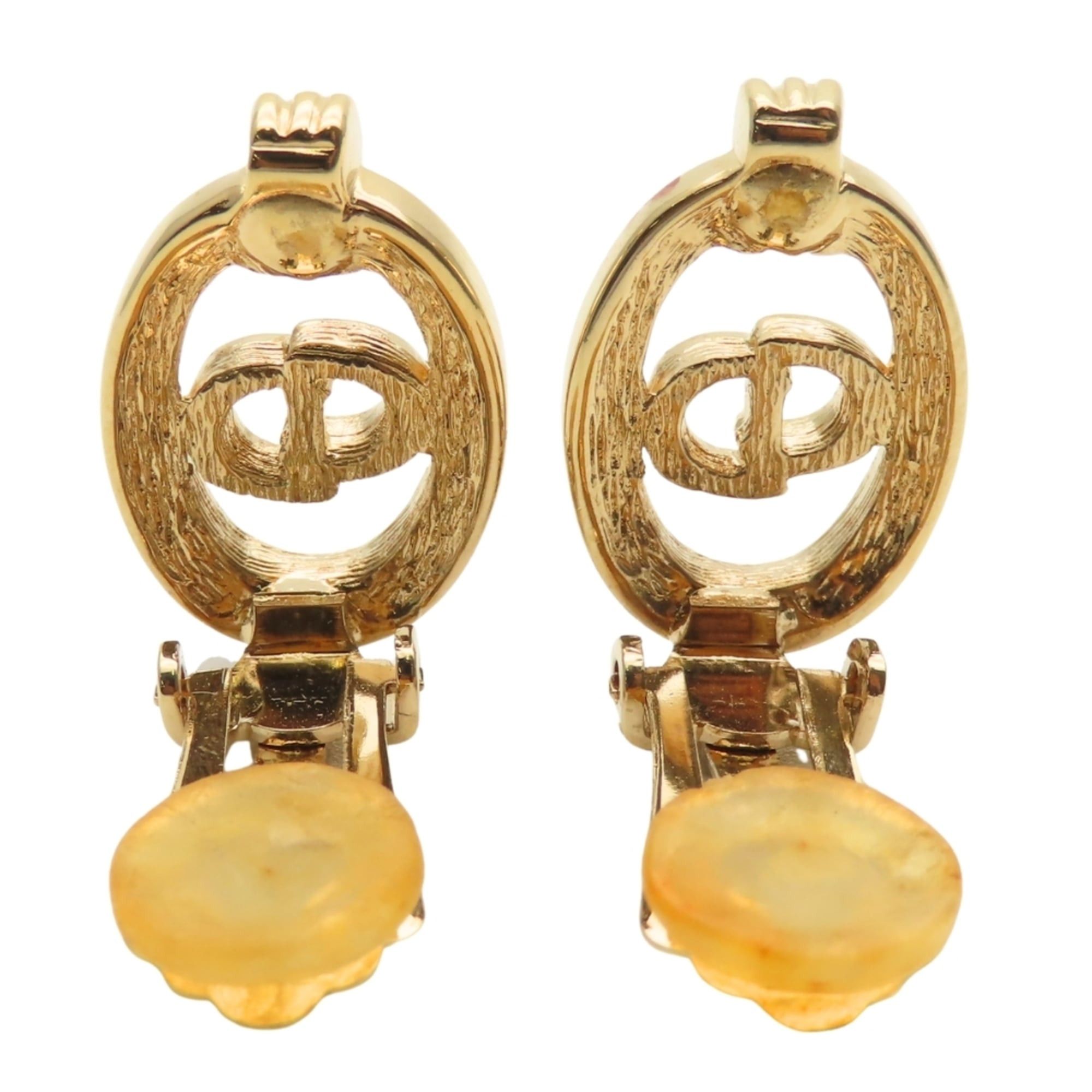 Dior Christian Dior CD logo metal earrings with rhinestones in gold GP plated. Women's. Size ONE SIZE - 4 Thumbnail