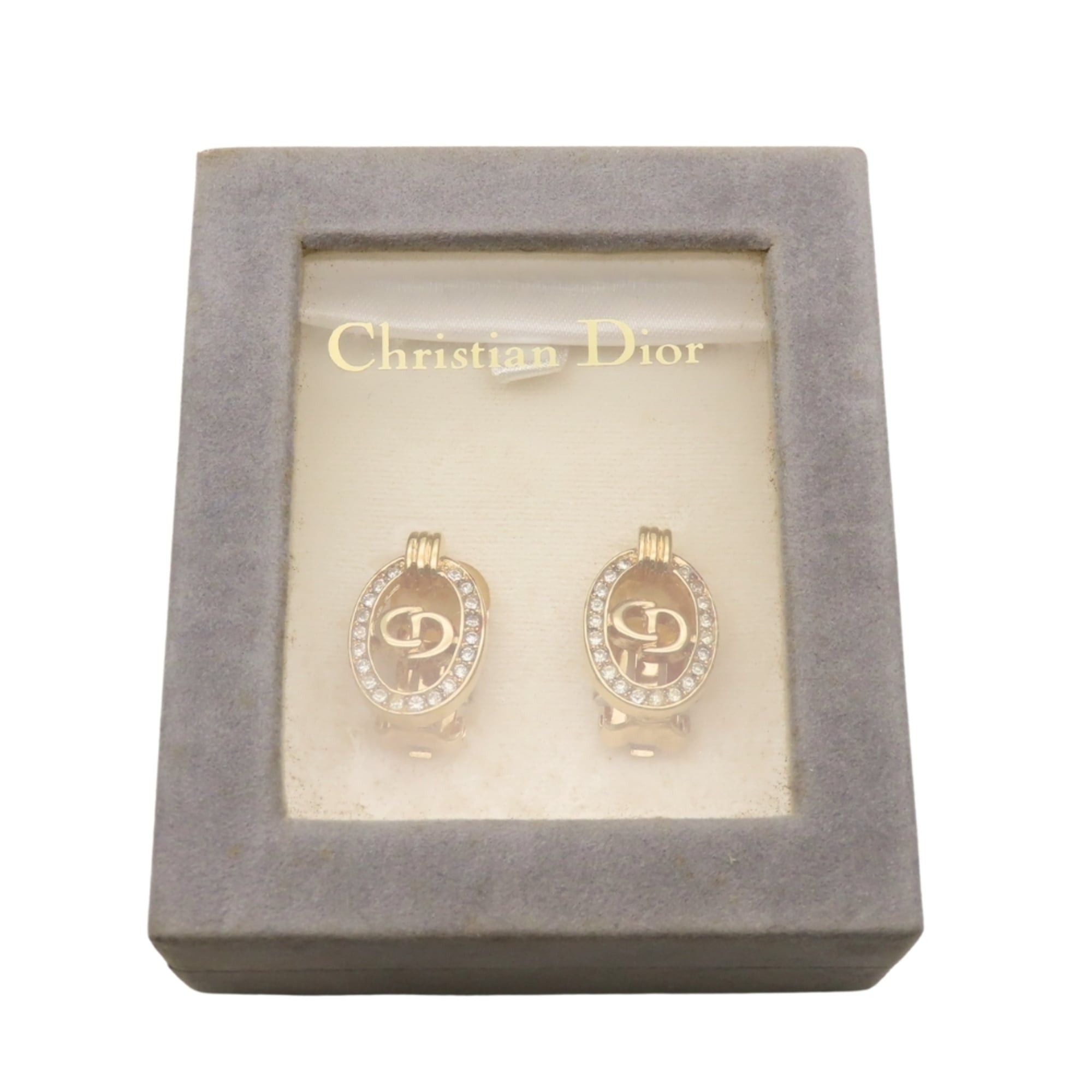 Dior Christian Dior CD logo metal earrings with rhinestones in gold GP plated. Women's. Size ONE SIZE - 14 Thumbnail