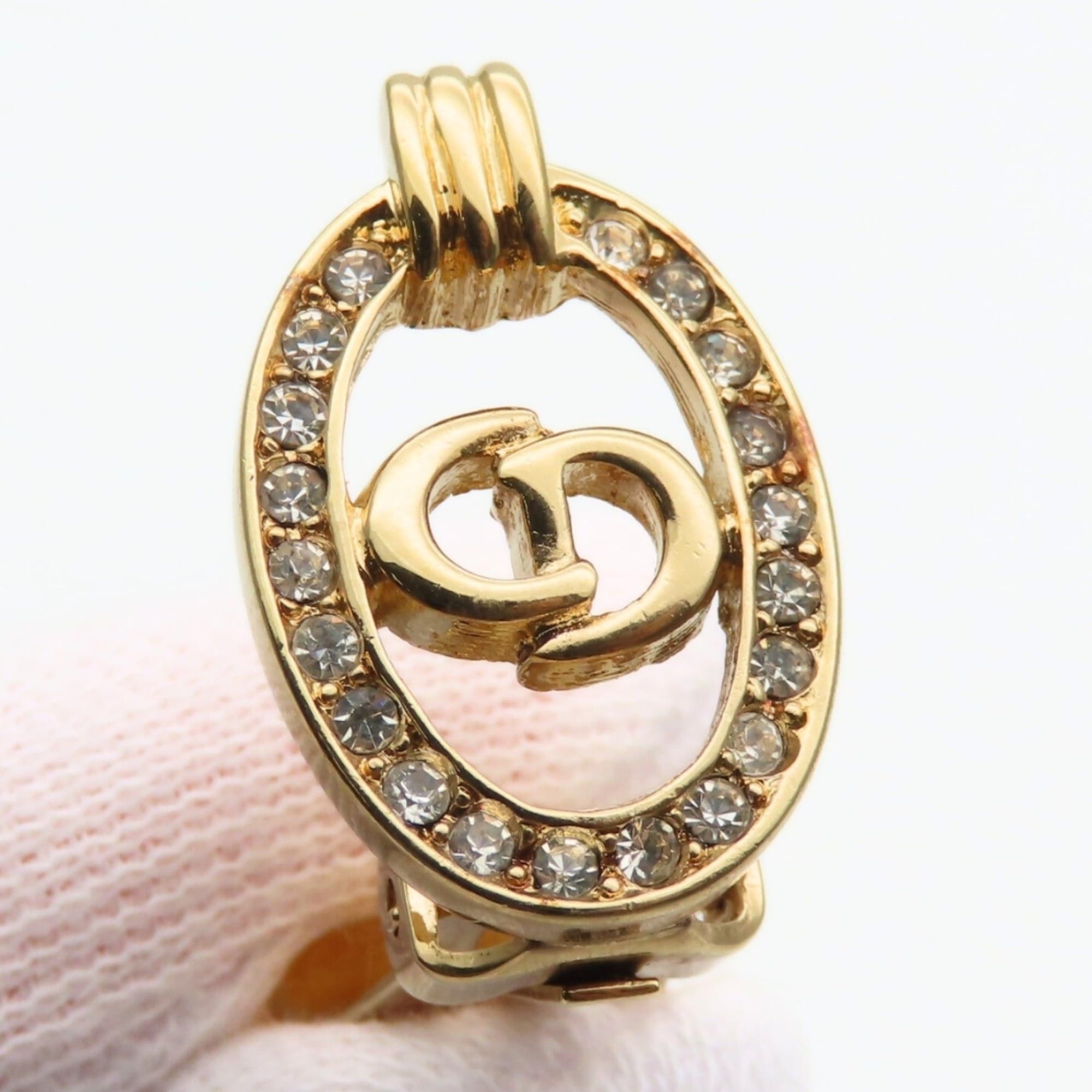 Dior Christian Dior CD logo metal earrings with rhinestones in gold GP plated. Women's. Size ONE SIZE - 5 Thumbnail