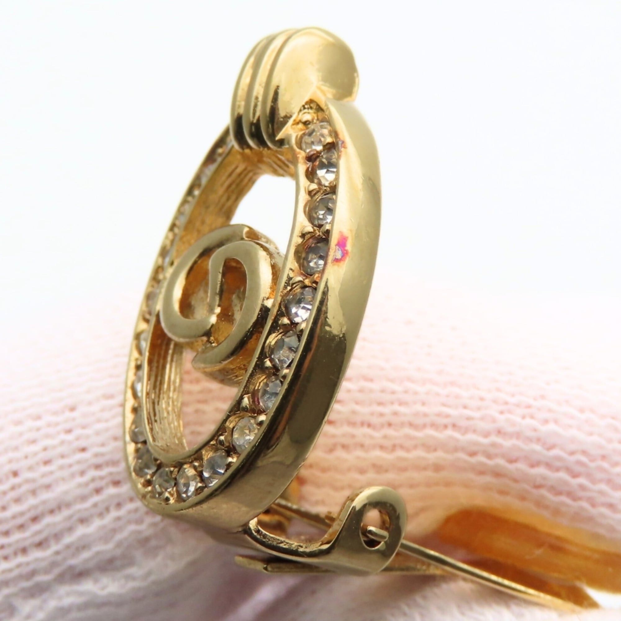 Dior Christian Dior CD logo metal earrings with rhinestones in gold GP plated. Women's. Size ONE SIZE - 6 Thumbnail