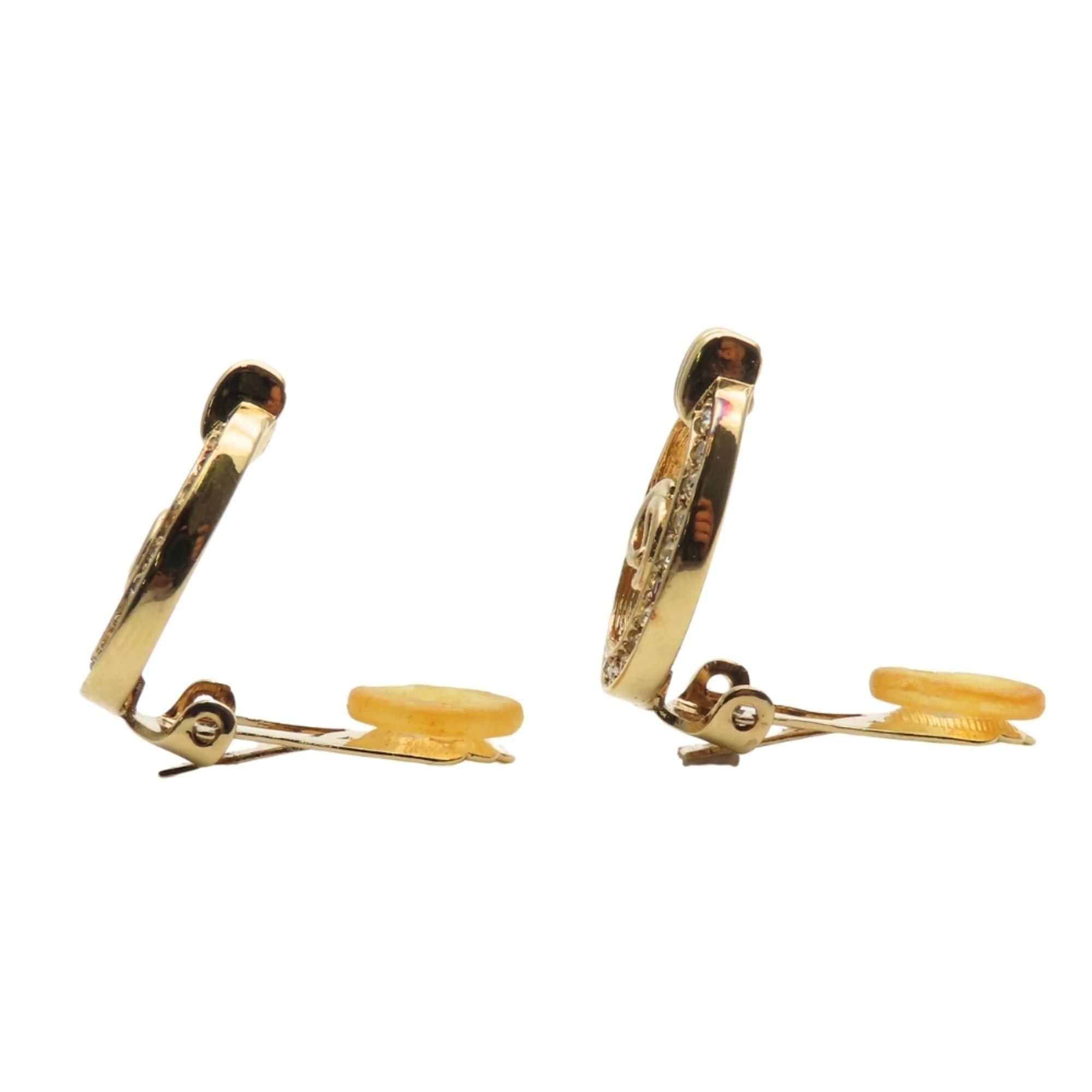 Dior Christian Dior CD logo metal earrings with rhinestones in gold GP plated. Women's. Size ONE SIZE - 3 Thumbnail