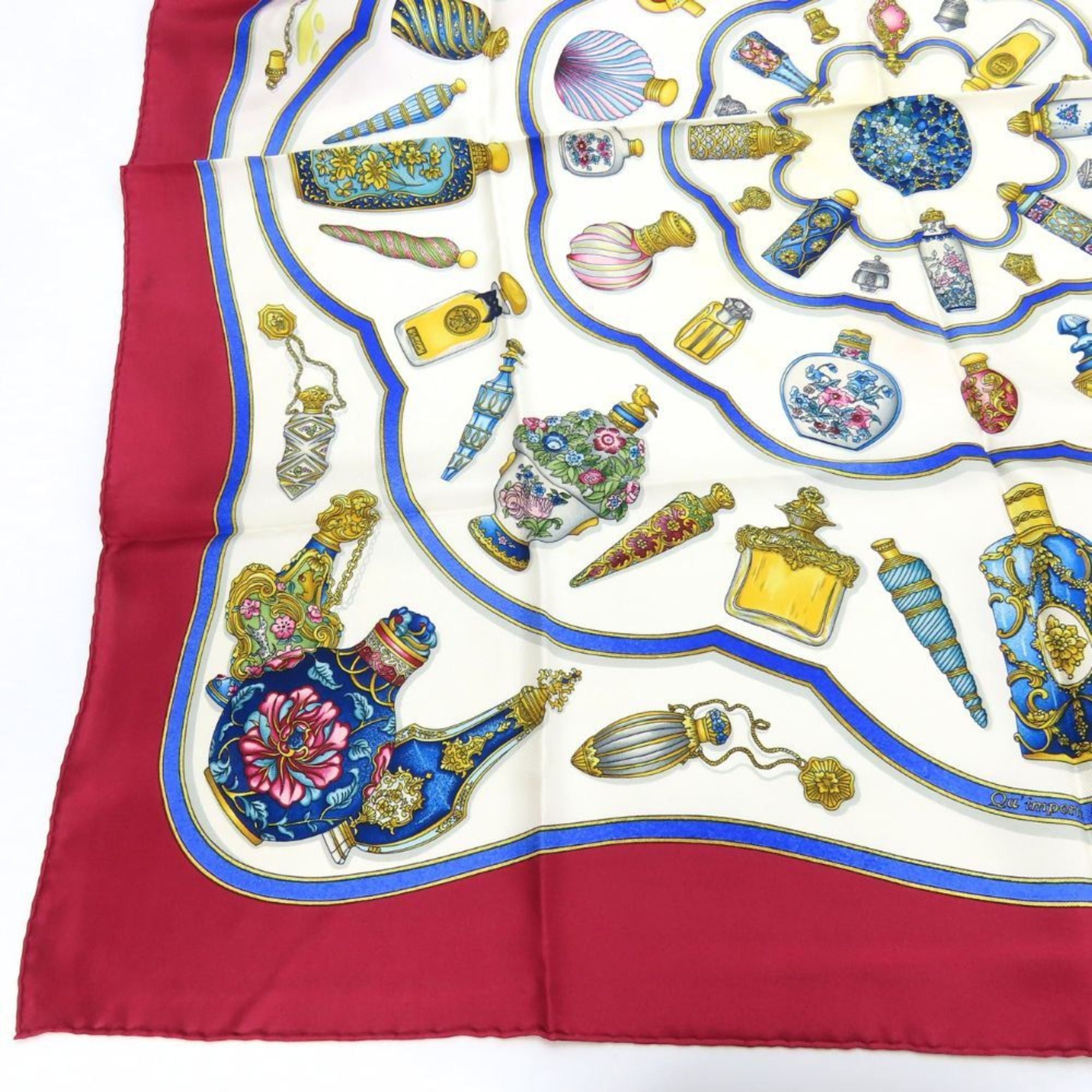 Hermes Hermès Carré 90 Scarf, "Qu Importe Le Flacon" Perfume Bottle, Silk, White, Bordeaux, Multicolor, Women's, HERMES Size ONE SIZE - 3 Thumbnail
