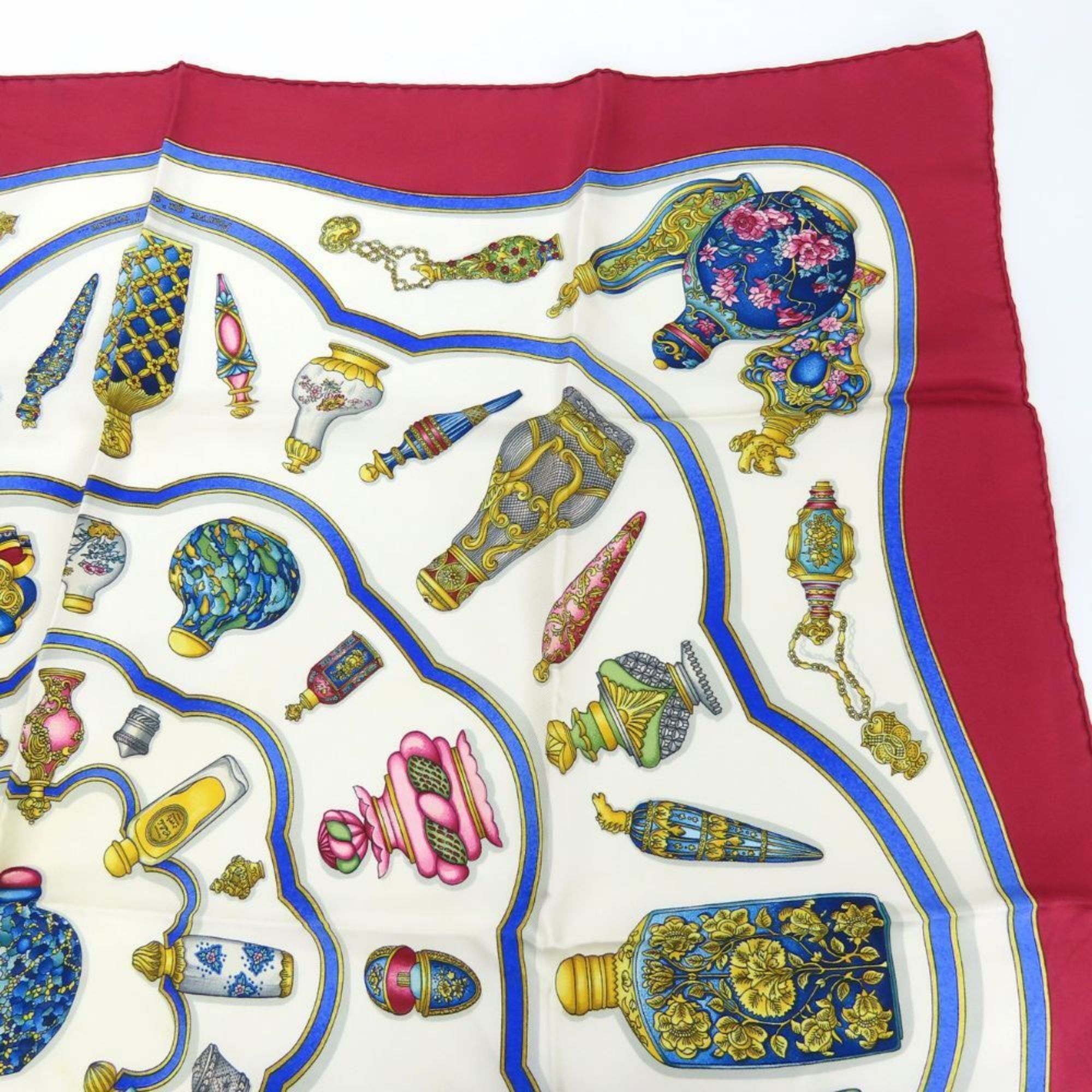 Hermes Hermès Carré 90 Scarf, "Qu Importe Le Flacon" Perfume Bottle, Silk, White, Bordeaux, Multicolor, Women's, HERMES Size ONE SIZE - 6 Thumbnail