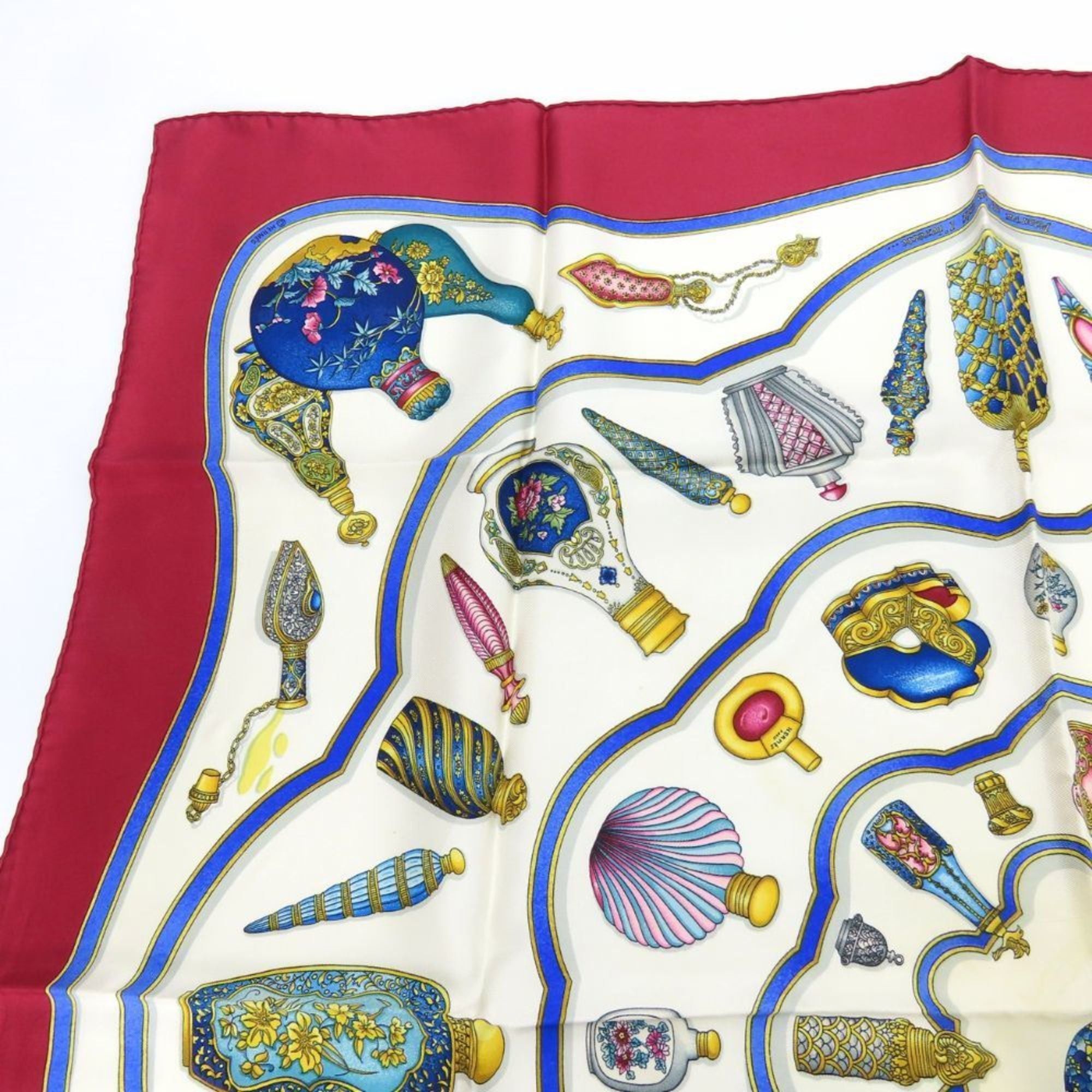 Hermes Hermès Carré 90 Scarf, "Qu Importe Le Flacon" Perfume Bottle, Silk, White, Bordeaux, Multicolor, Women's, HERMES Size ONE SIZE - 5 Thumbnail