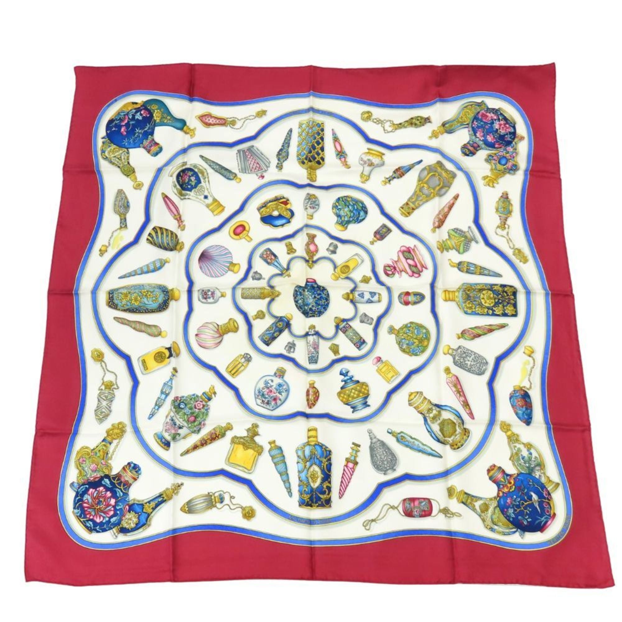 Hermes Hermès Carré 90 Scarf, "Qu Importe Le Flacon" Perfume Bottle, Silk, White, Bordeaux, Multicolor, Women's, HERMES Size ONE SIZE - 2 Thumbnail