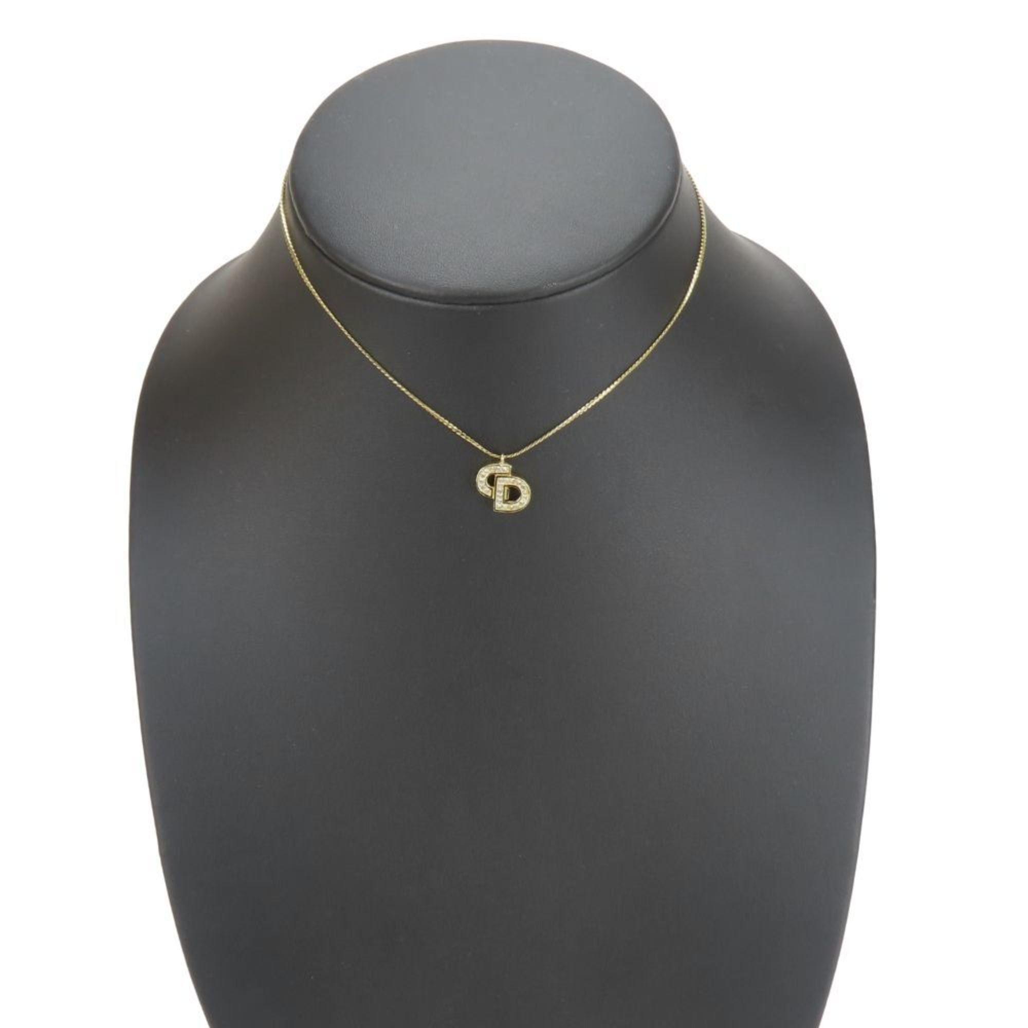 Dior Christian Dior necklace, metal, rhinestones, gold, plated, CD logo, women's. Size ONE SIZE - 11 Thumbnail